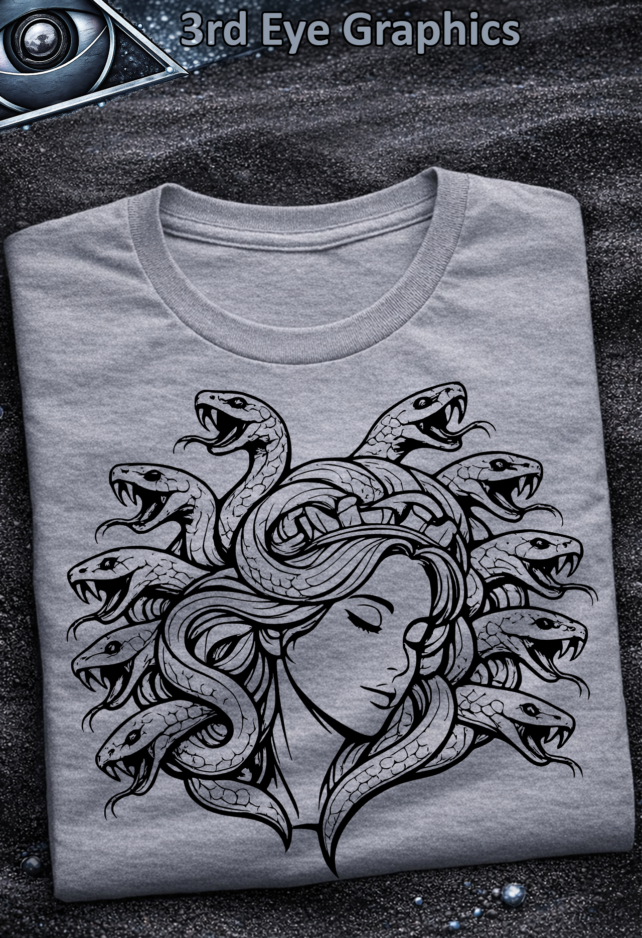 Medusa Greek Mythology Gothic Graphic T-Shirt // V3 Black product thumbnail image