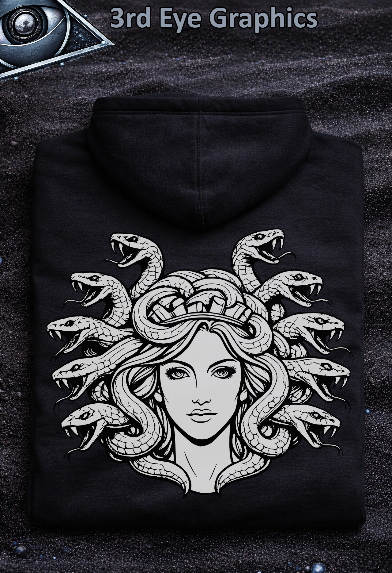 Medusa Greek Mythology Gothic Graphic Pullover Hoodie // Back Print V1 product thumbnail image Medusa Greek Mythology Gothic Graphic Pullover Hoodie // Back Print V1 product thumbnail image