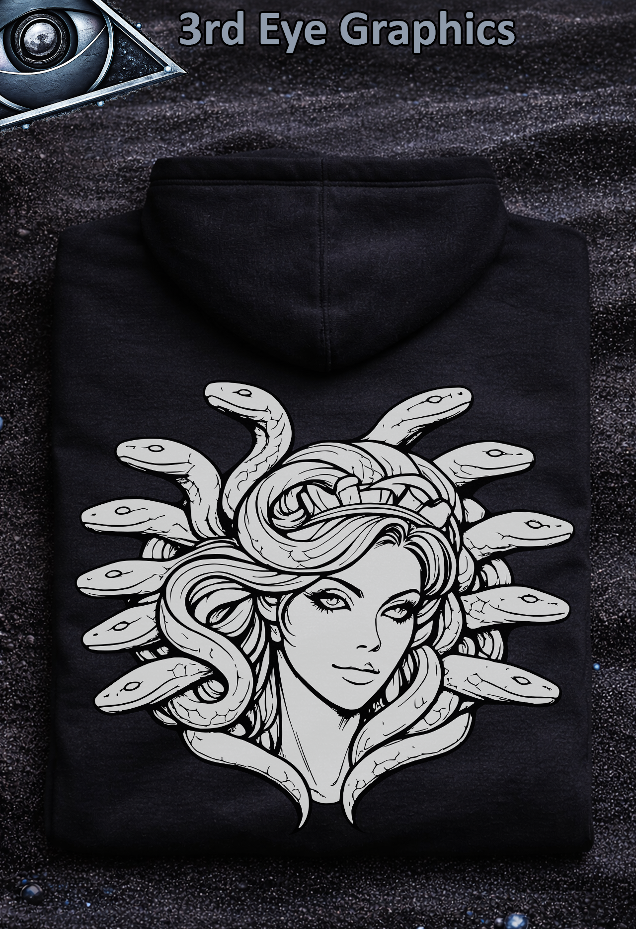 Medusa Greek Mythology Gothic Graphic Pullover Hoodie // Back Print V2 product thumbnail image