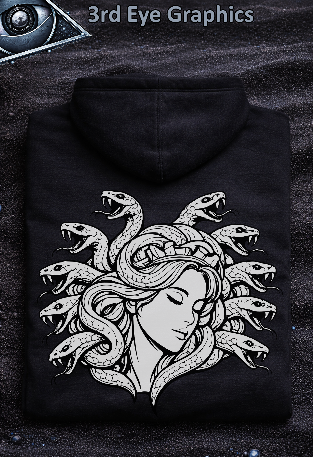Medusa Greek Mythology Gothic Graphic Pullover Hoodie // Back Print V3