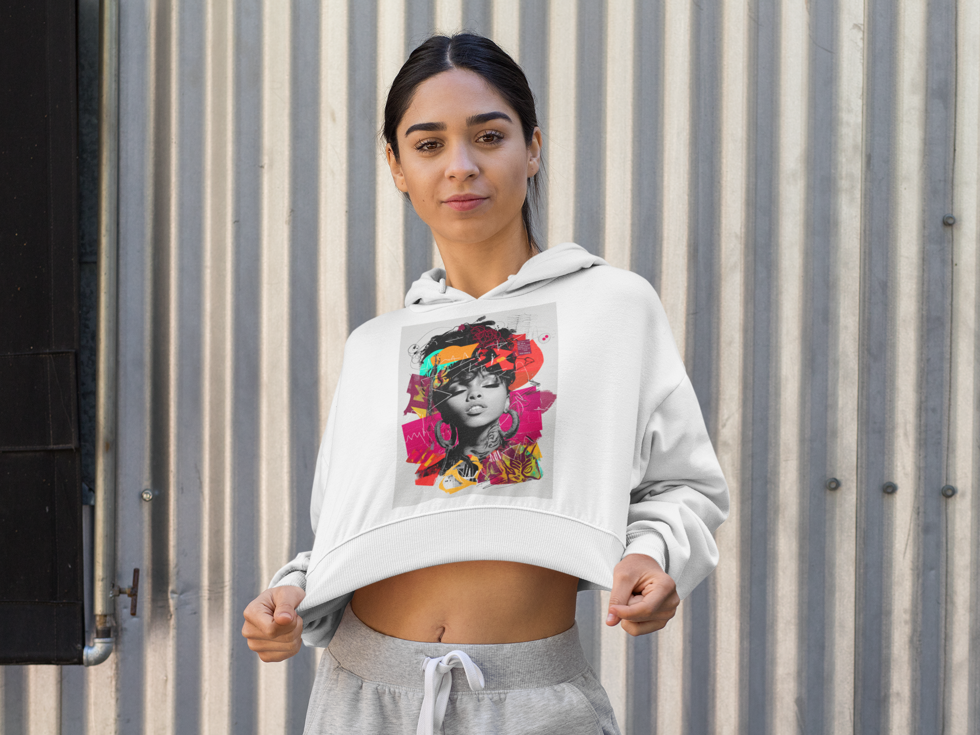Women's Cropped Hoodie - Colorful Pop Art Portrait Graphic product thumbnail image