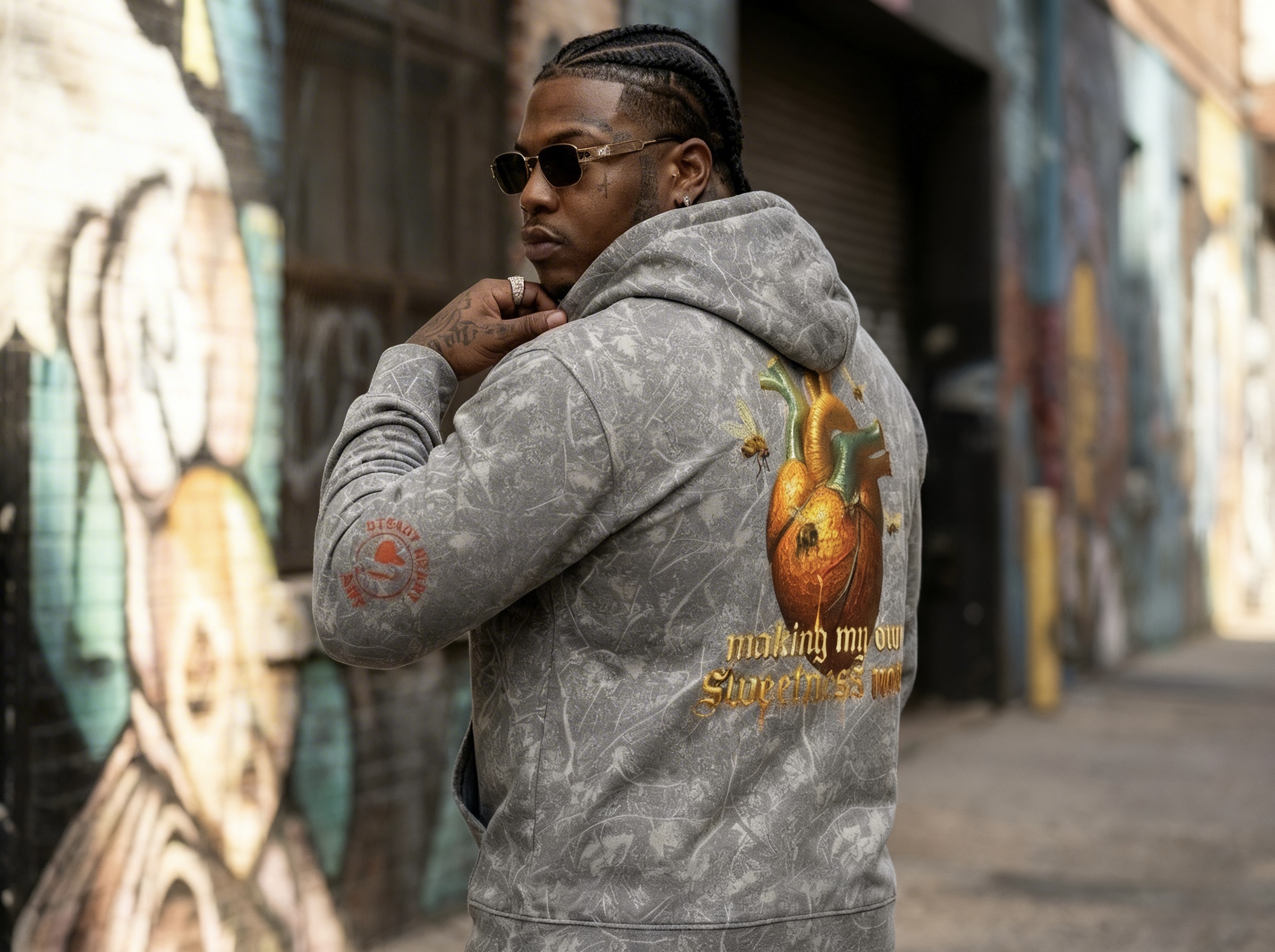 “Making My Own Sweetness Now” Anatomical Heart &amp; Honey Bees Graphic Hoodie product thumbnail image
