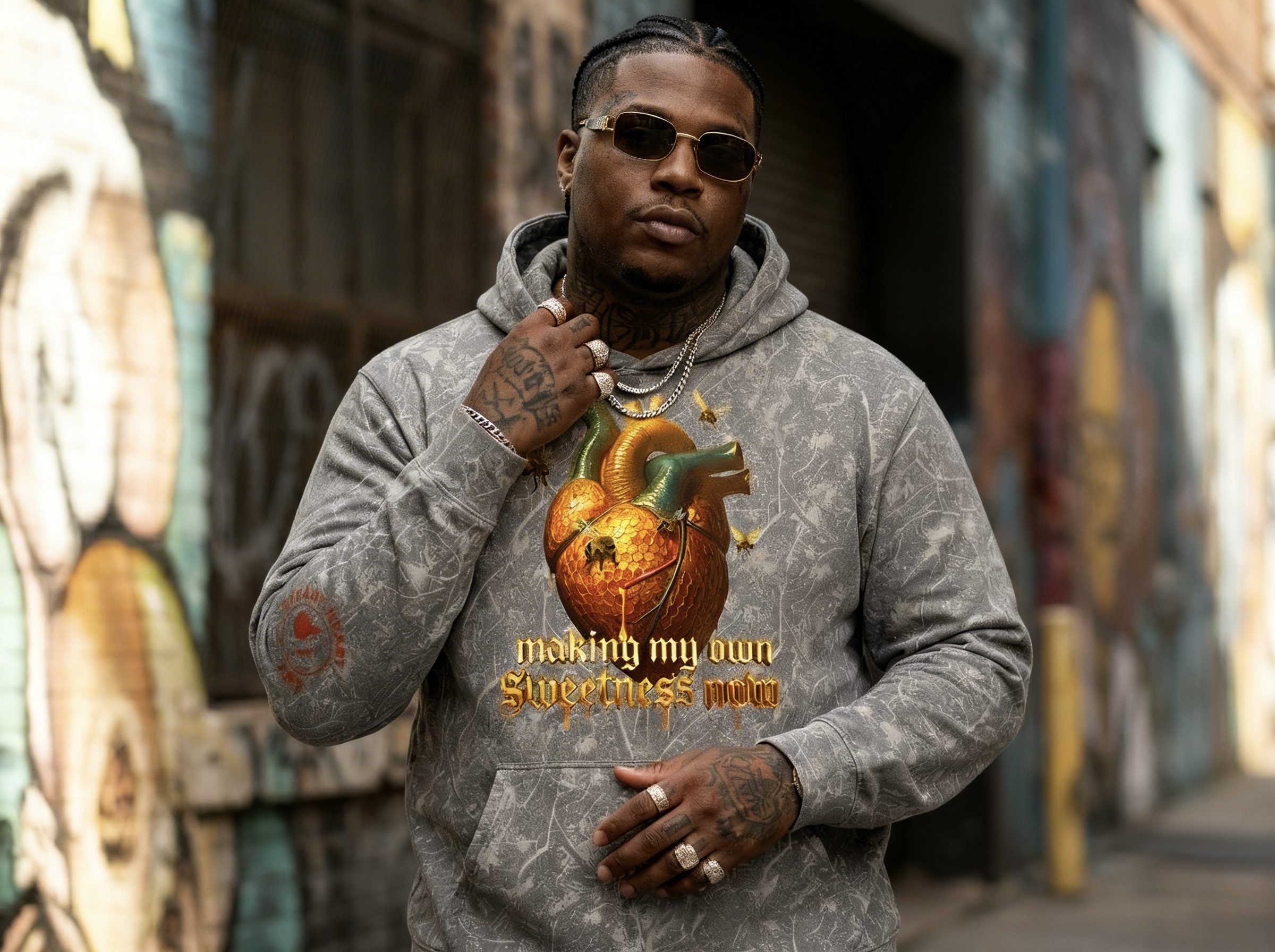 “Making My Own Sweetness Now” Anatomical Heart &amp; Honey Bees Graphic Hoodie