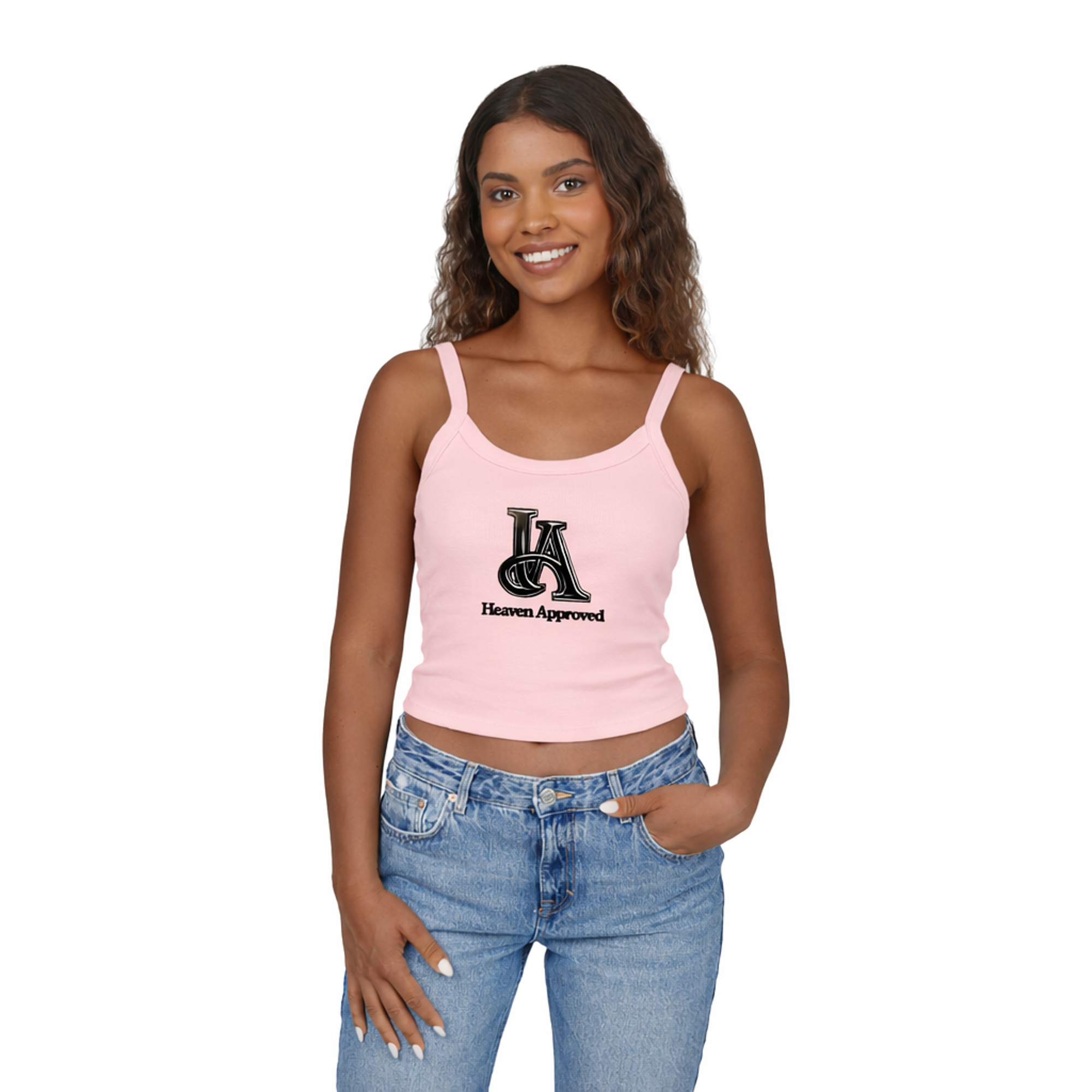 HEAVEN APPROVED- HA Monogram Crop Tank Top -Women's Spaghetti Strap White- Summer Essential- Chic Inspirational Design- Great Gift Idea  product thumbnail image