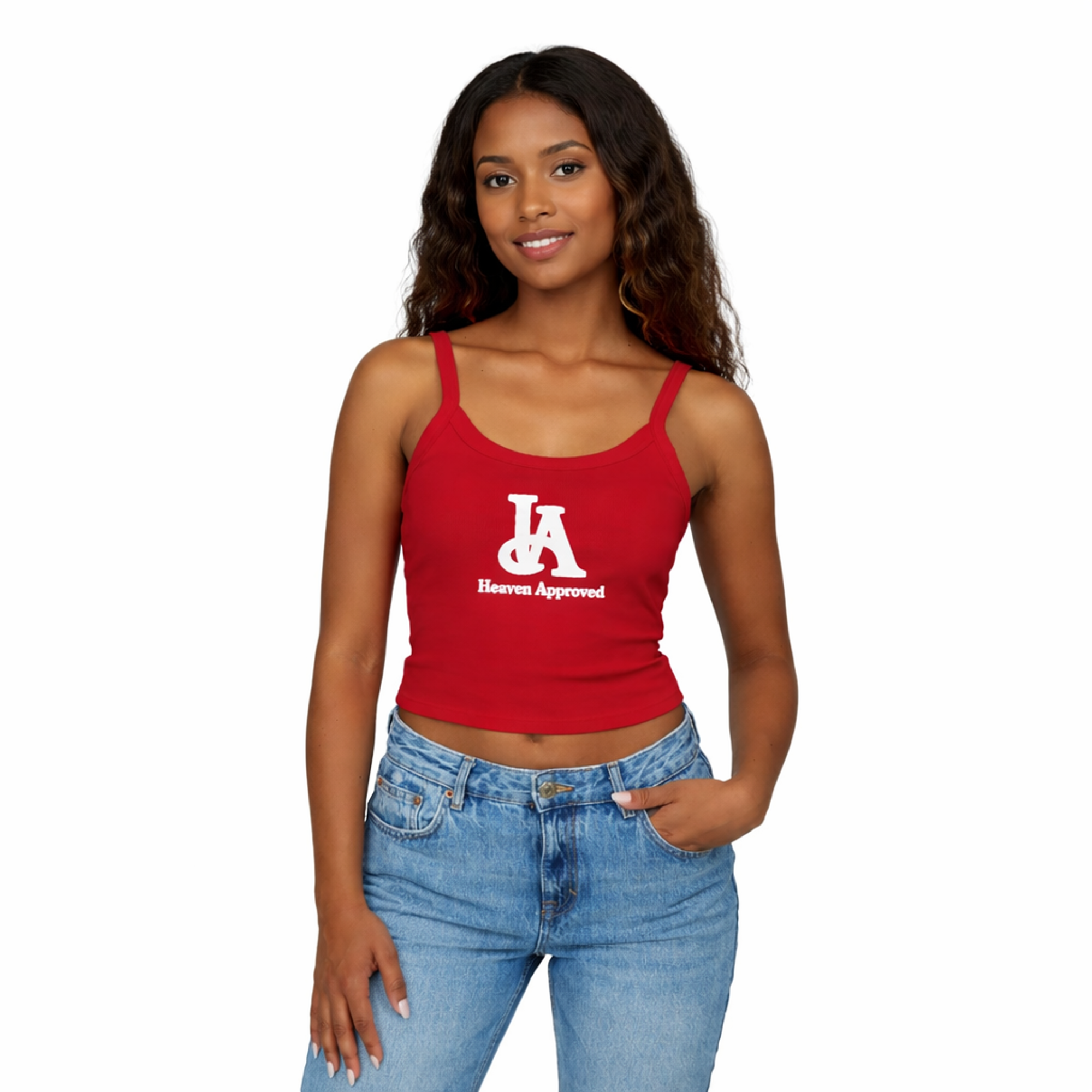  HEAVEN APPROVED- HA Crop Tank Top -Women's Spaghetti Strap White- Summer Essential- Chic Inspirational Design- Great Gift Idea 