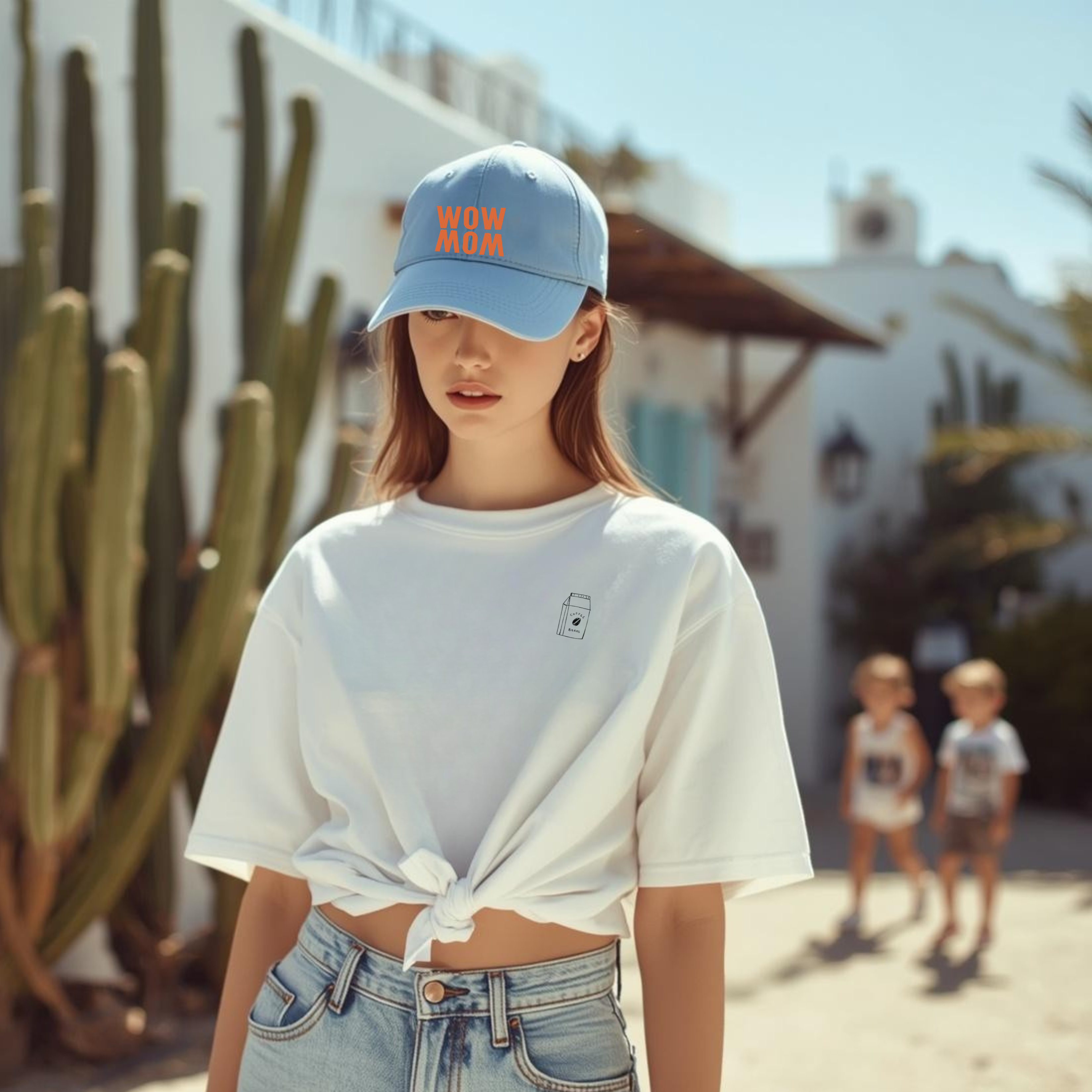 "WOW MOM."Vintage look, Embroidered Denim Hat  for Mom for Casual Everyday Wear , perfect for Motherday Gift 