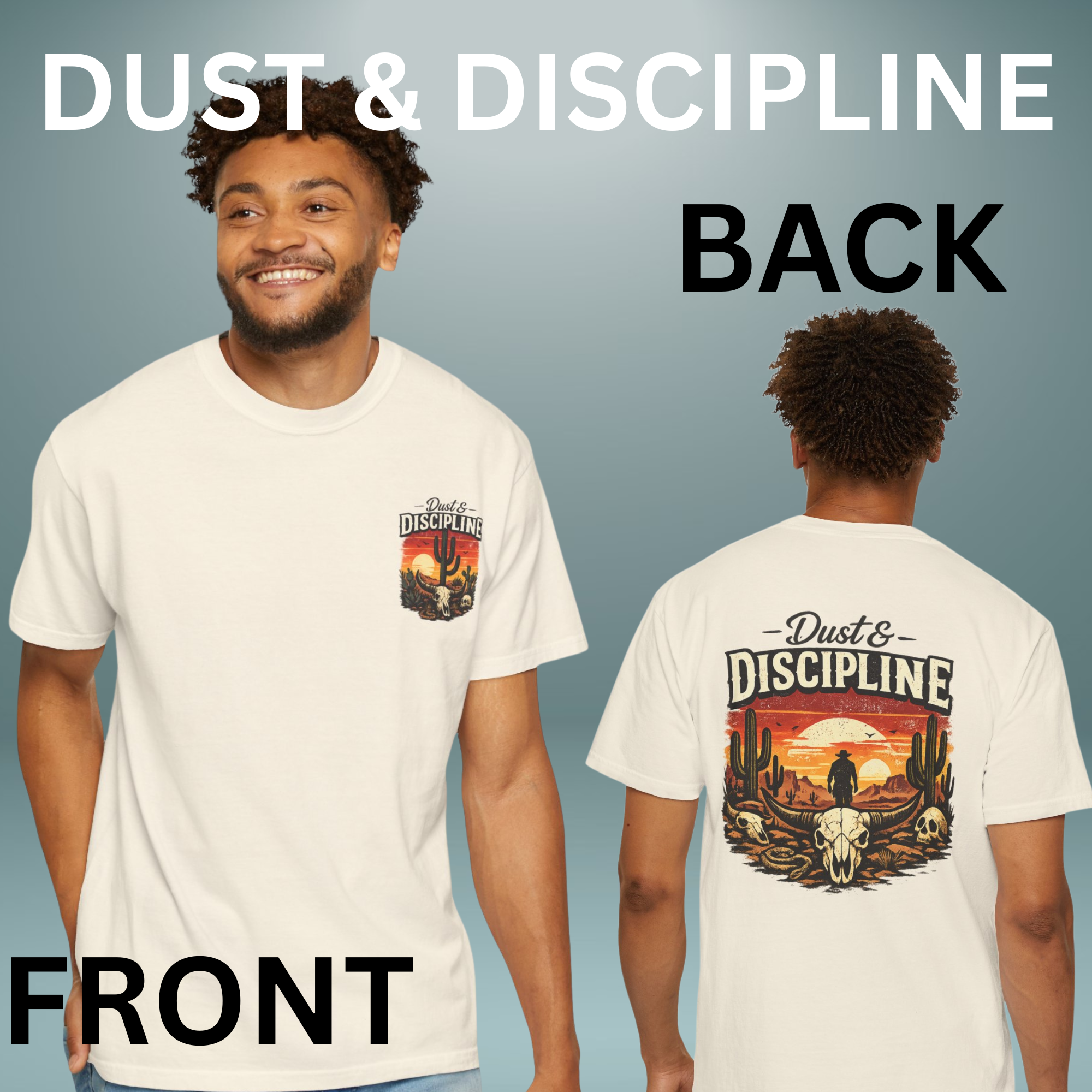 Dust & Discipline Western Shirt, Vintage Cowboy Skull Tee, Desert Cactus Graphic, Rodeo Sunset T-Shirt, Country Western Gift product thumbnail image Dust & Discipline Western Shirt, Vintage Cowboy Skull Tee, Desert Cactus Graphic, Rodeo Sunset T-Shirt, Country Western Gift product thumbnail image