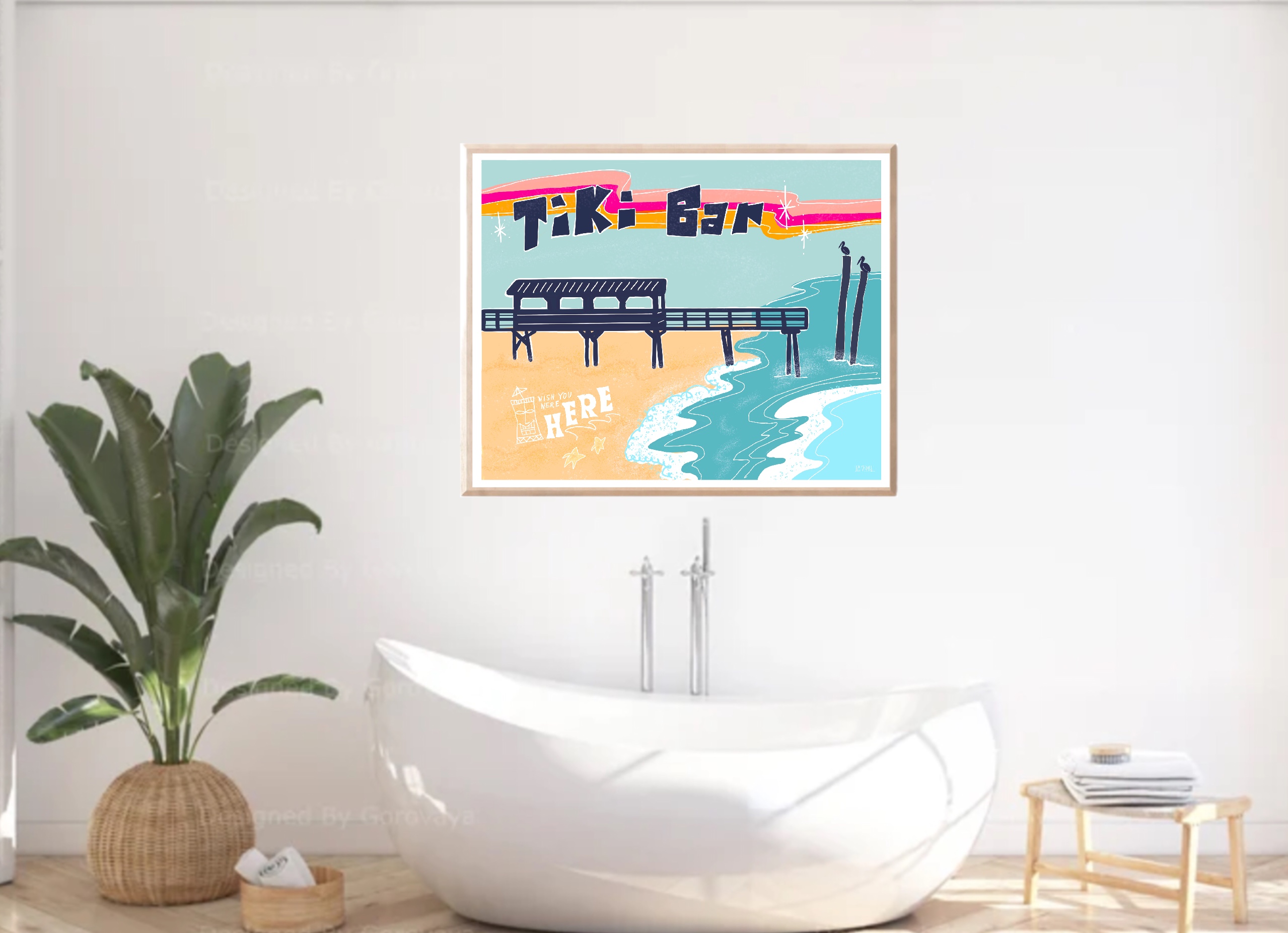 Tiki Bar Carolina Beach, NC  Poster Retro Coastal Print product thumbnail image