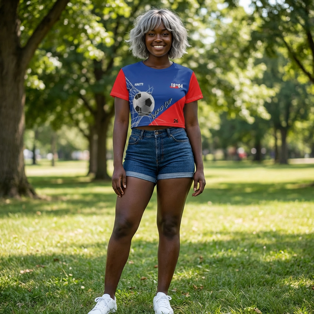 Haiti Soccer 2026 World Cup Jersey Tee — Blue Red Graphic Women's Crop Tee