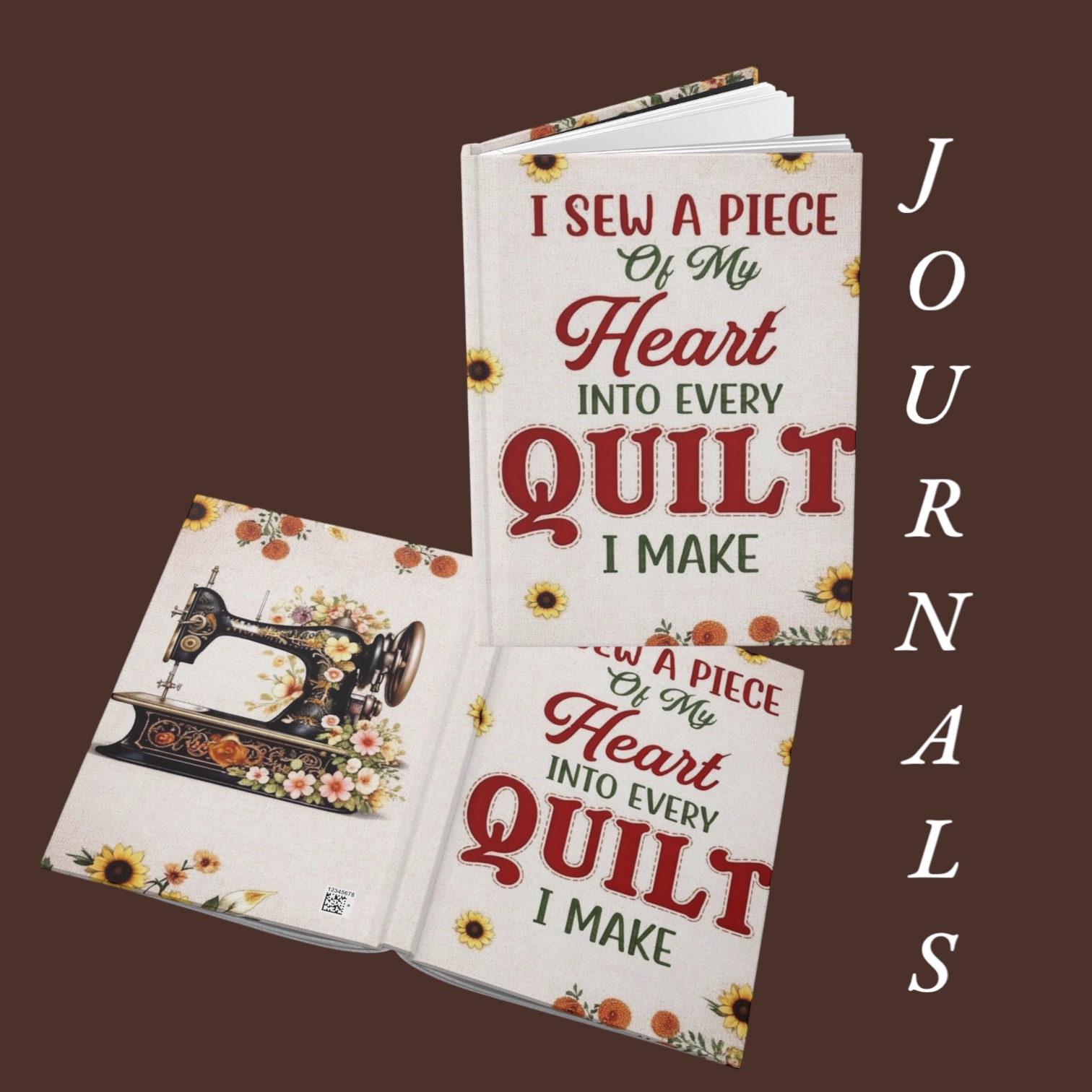 Quilter's Hardcover Journal - "I Sew a Piece of My Heart Into Every Quilt I Make" product thumbnail image Quilter's Hardcover Journal - "I Sew a Piece of My Heart Into Every Quilt I Make" product thumbnail image