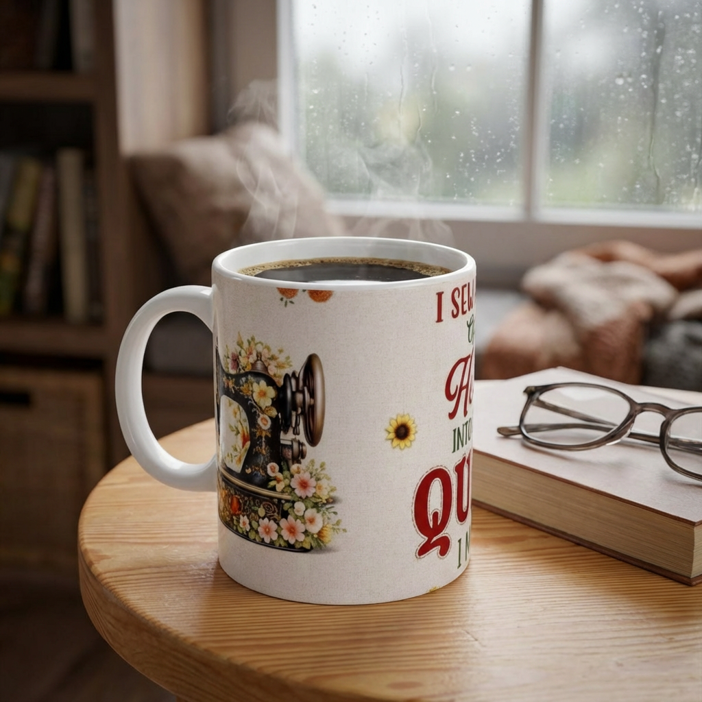 Sewing Lover Ceramic Mug — “I Sew a Little Chaos, Heart Into Every Quilt” Vintage Sewing Machine Design product thumbnail image Sewing Lover Ceramic Mug — “I Sew a Little Chaos, Heart Into Every Quilt” Vintage Sewing Machine Design product thumbnail image