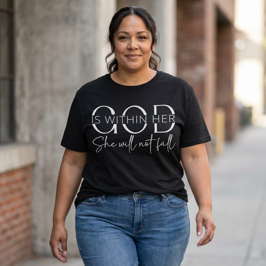 "God Is Within Her, She Will Not Fall" Inspirational Christian Tee product thumbnail image "God Is Within Her, She Will Not Fall" Inspirational Christian Tee product thumbnail image