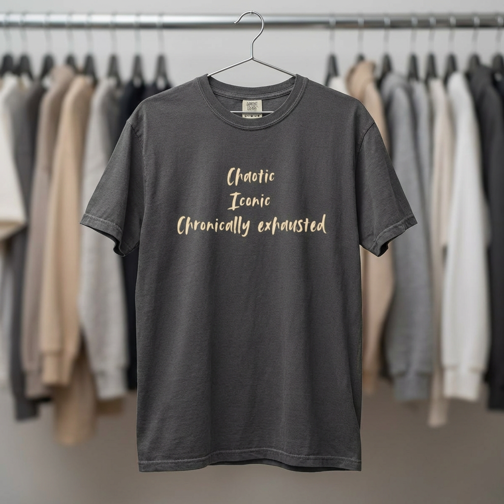 Chaotic Iconic Chronically Exhausted Tee – Funny Aesthetic Comfort Colors Shirt, Trendy TikTok Graphic Tee for Tired Girls, Moms, Students &amp; Anyone Living in Chaos | Viral Relatable Quote Shirt for... product thumbnail image