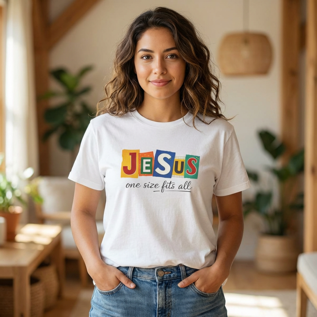 JESUS " one size fits all " Color ✝️ Christian T-shirt ❤️ Unisex Heavy Cotton Tee ❤️ product thumbnail image JESUS " one size fits all " Color ✝️ Christian T-shirt ❤️ Unisex Heavy Cotton Tee ❤️ product thumbnail image