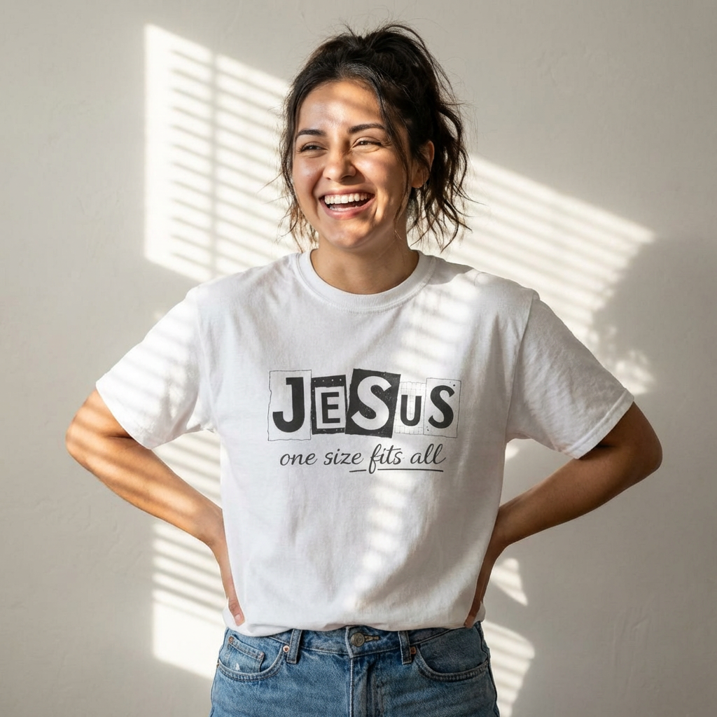 JESUS " one size fits all " B&amp;W ✝️ Christian T-shirt ❤️ Unisex Heavy Cotton Tee ❤️ product thumbnail image