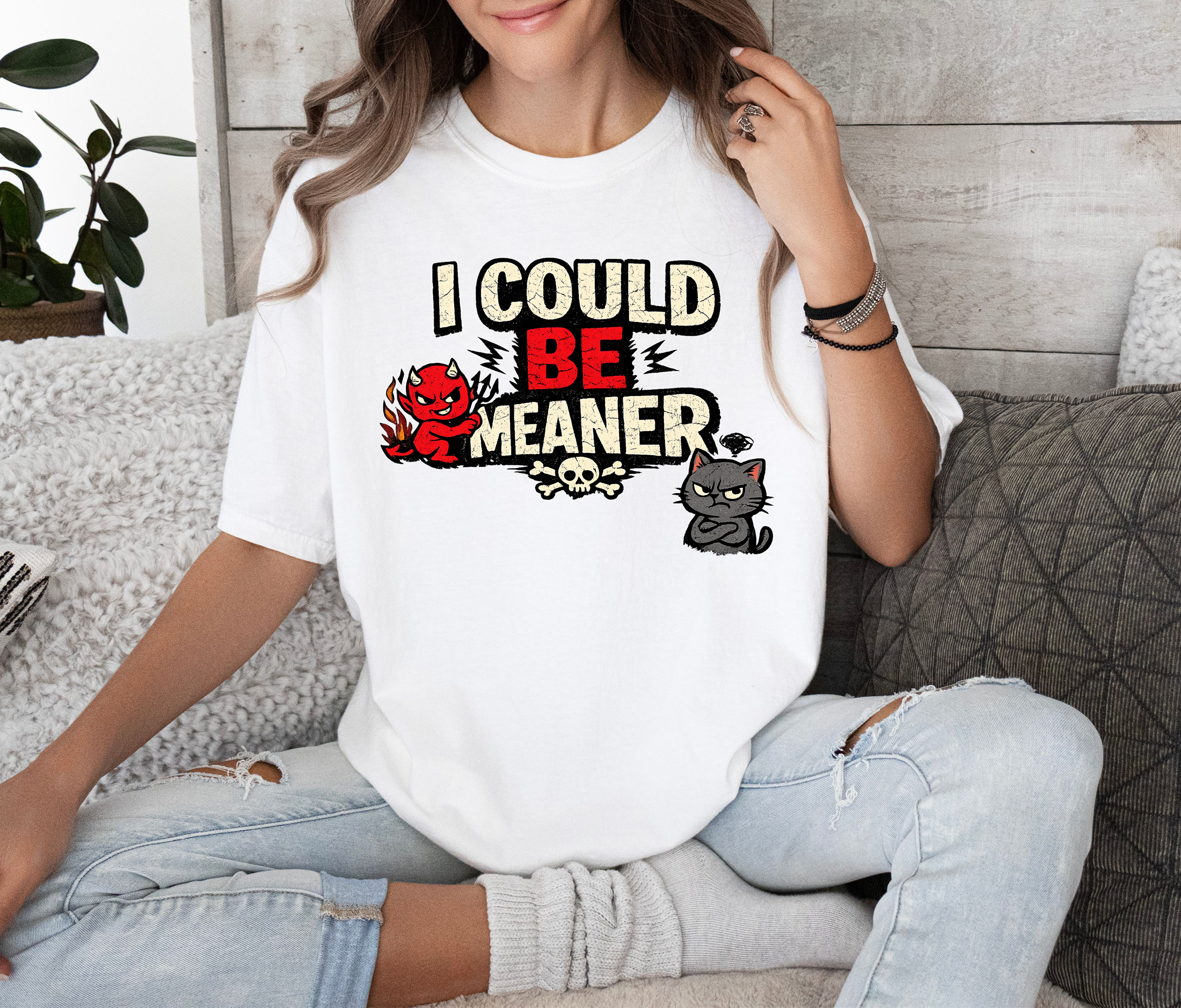 I Could Be Meaner T-Shirt — Cute Devil & Cat Graphic Tee product thumbnail image I Could Be Meaner T-Shirt — Cute Devil & Cat Graphic Tee product thumbnail image