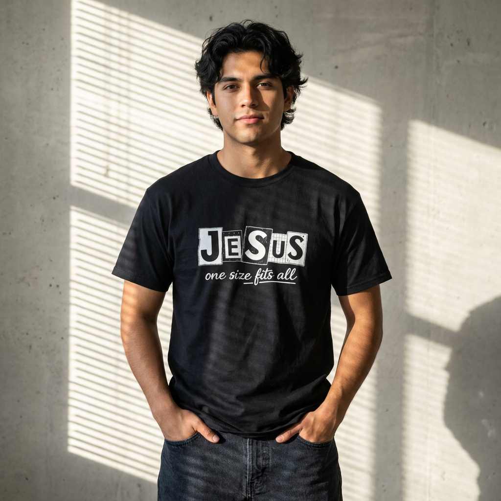 JESUS " one size fits all " B&amp;W ✝️ Christian T-shirt ❤️ Unisex Heavy Cotton Tee ❤️