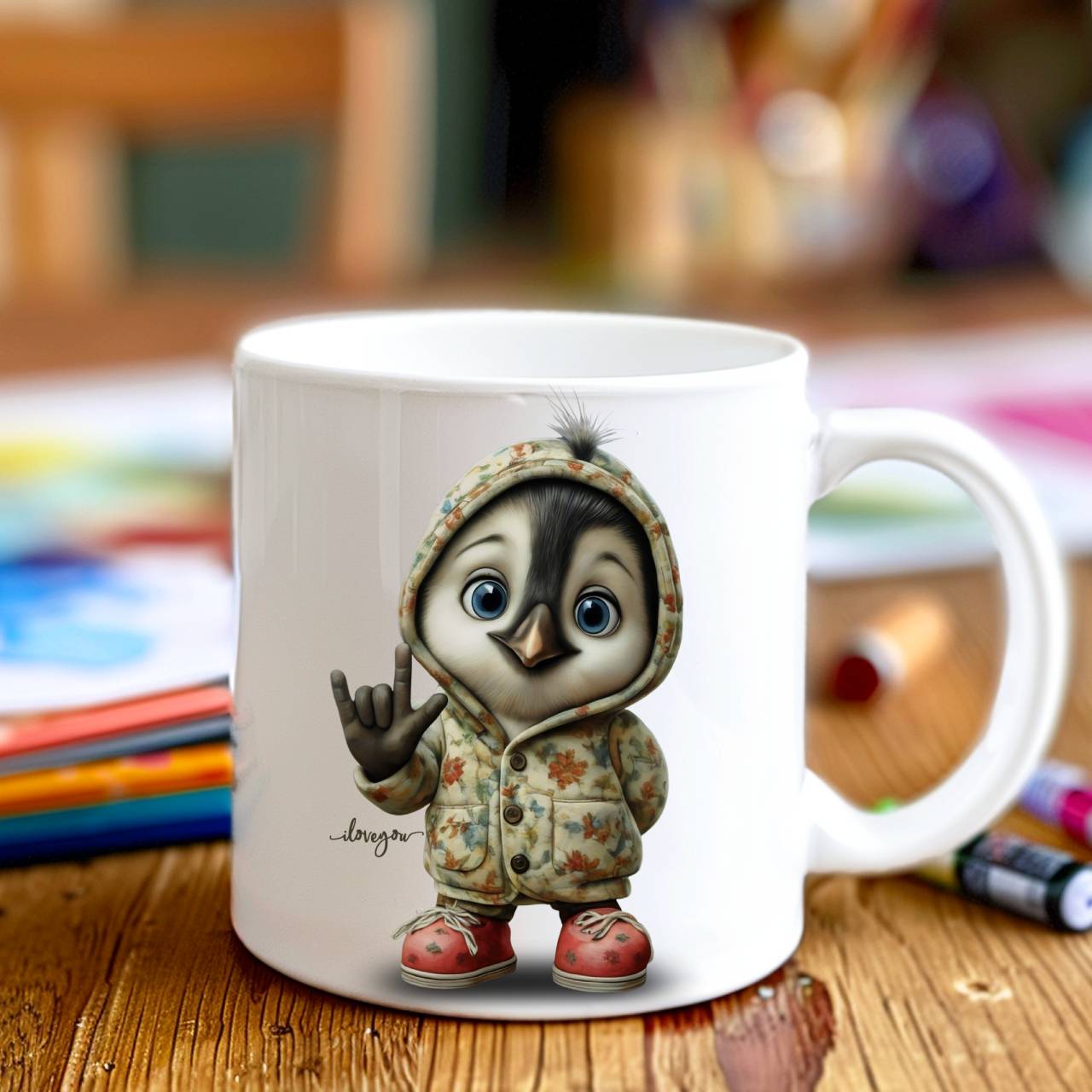 ASL ILY "I Love You" Coffee Mug - Vintage Penguin Bird Illustration Ceramic Mug (11oz, 15oz) product thumbnail image ASL ILY "I Love You" Coffee Mug - Vintage Penguin Bird Illustration Ceramic Mug (11oz, 15oz) product thumbnail image