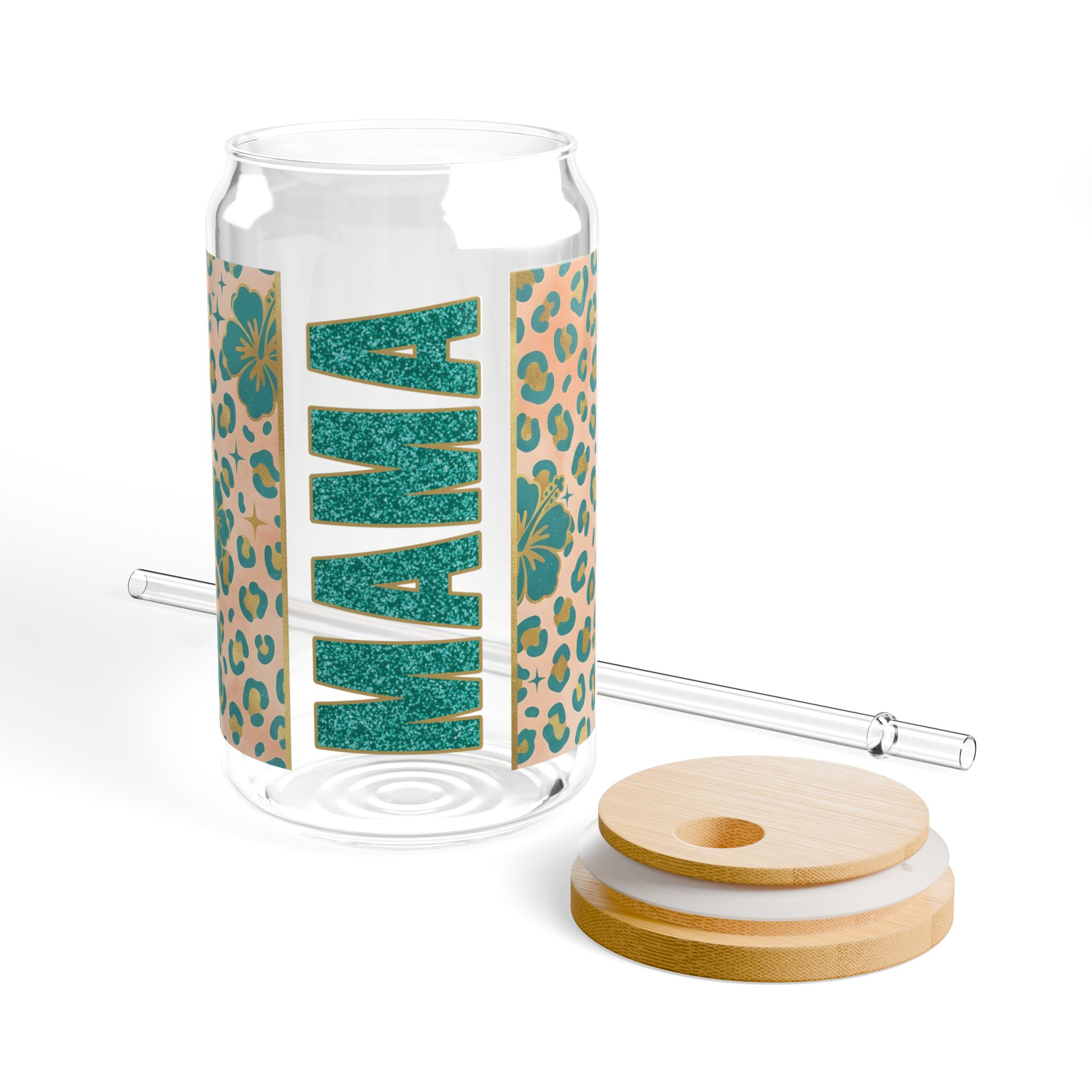 Mama Leopard Print 16oz Sipper Glass - Bamboo Lid &amp; Straw product thumbnail image