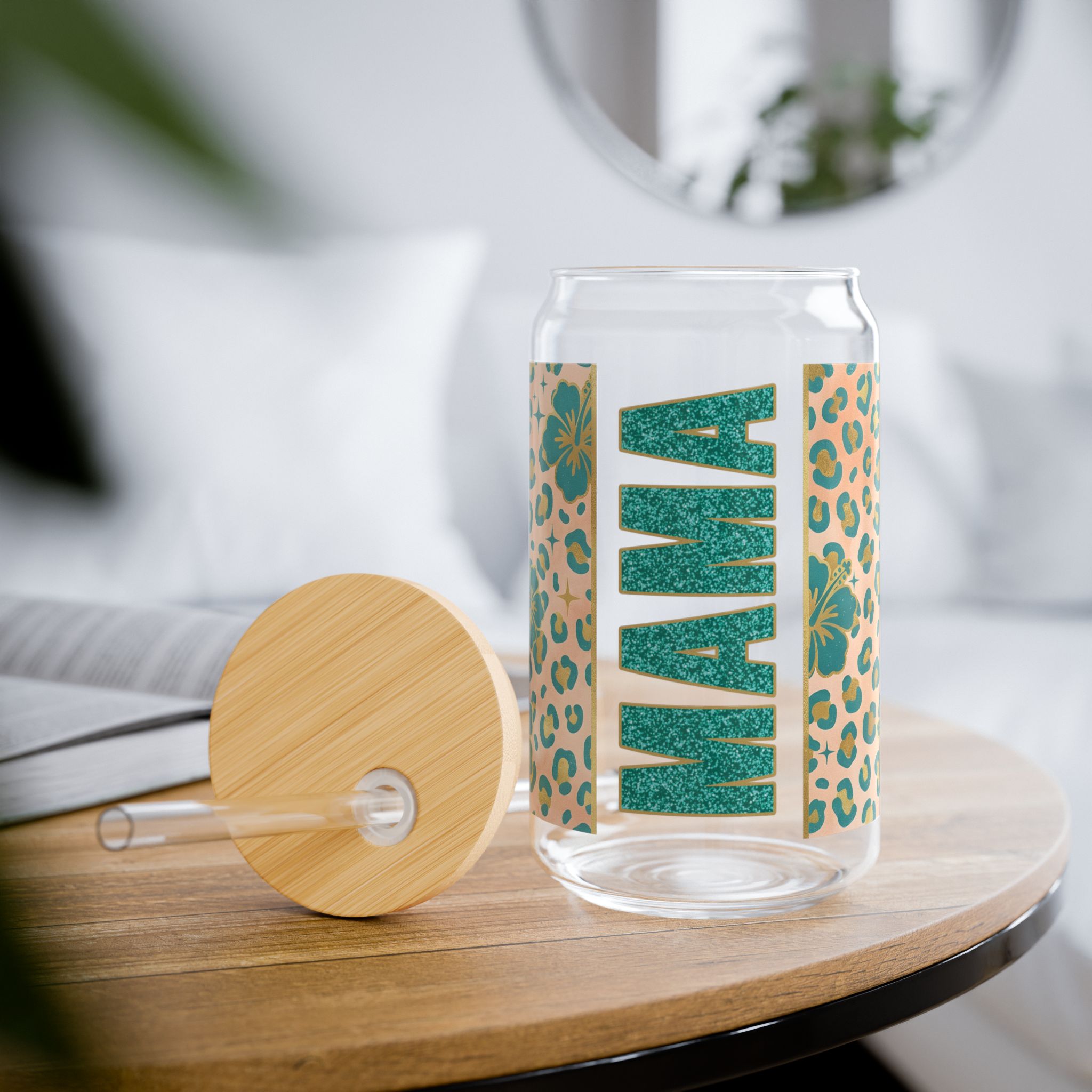 Mama Leopard Print 16oz Sipper Glass - Bamboo Lid &amp; Straw product thumbnail image