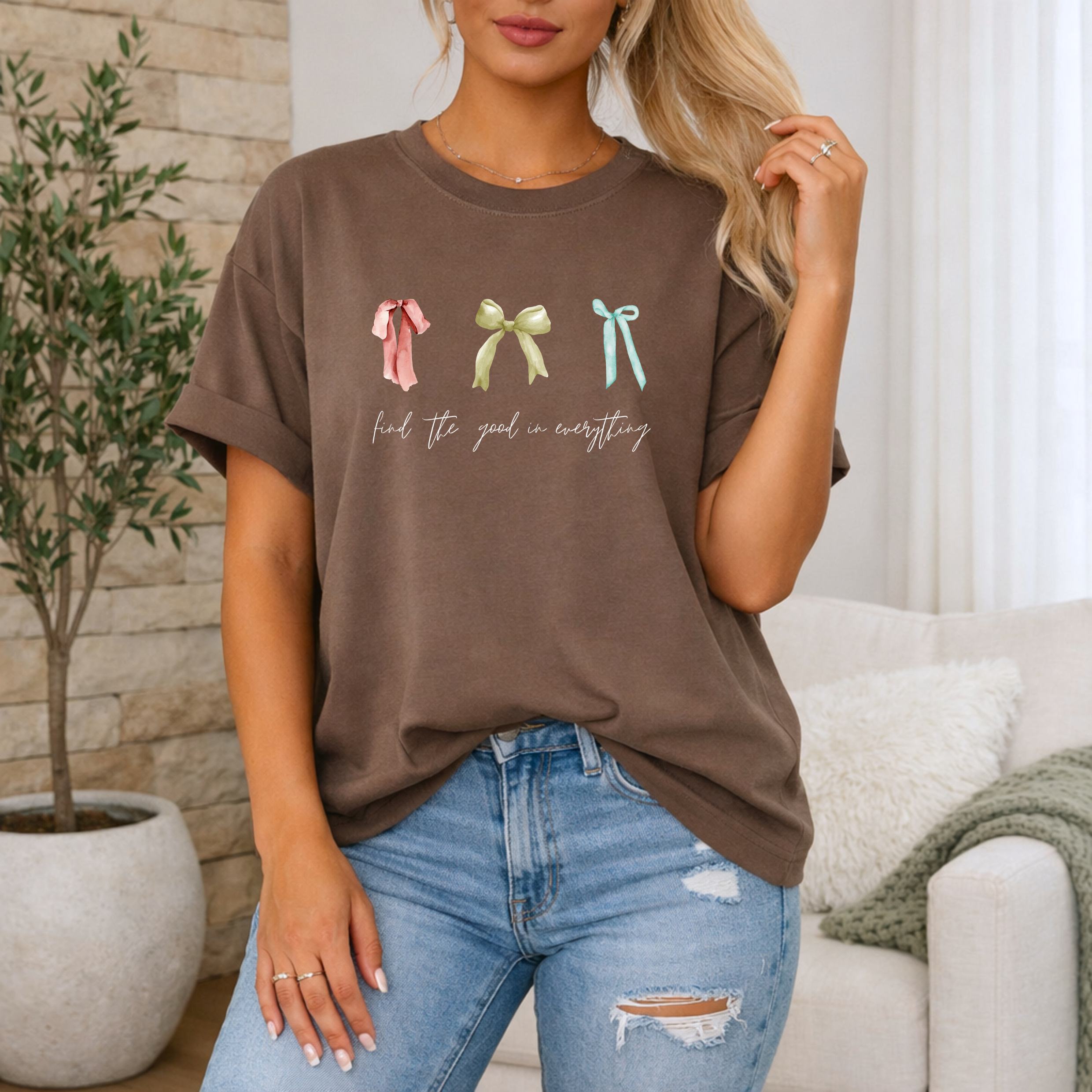 Ribbon Trio Graphic T-Shirt — Pastel Bows Minimalist Tee product thumbnail image