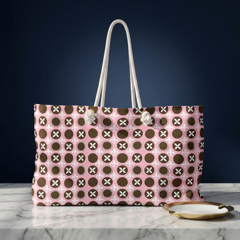 Passionette Pink Brown & White Weekender Bag — Patterned Tote for Beach & Outings product thumbnail image Passionette Pink Brown & White Weekender Bag — Patterned Tote for Beach & Outings product thumbnail image