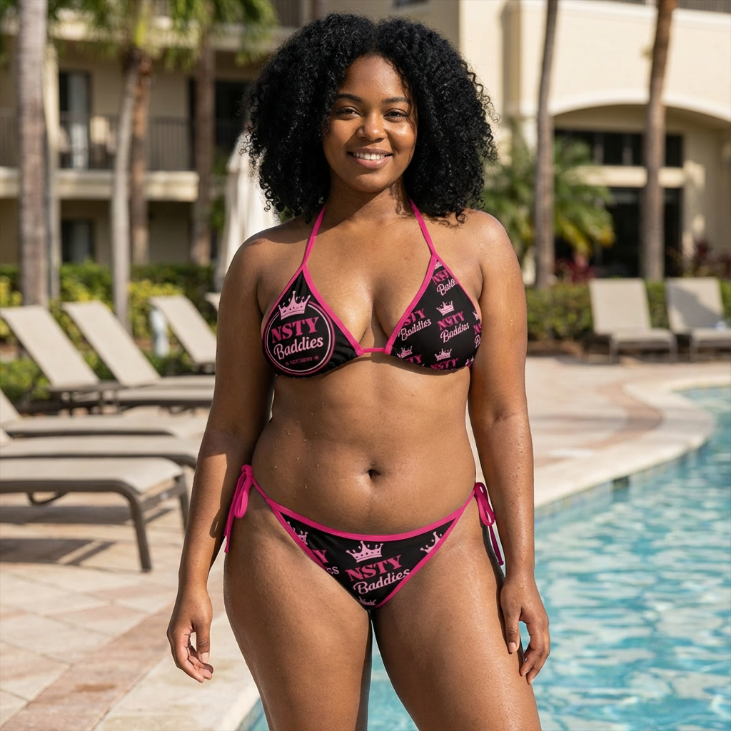 NSTY Baddies Black &amp; Pink Tie-Side Bikini