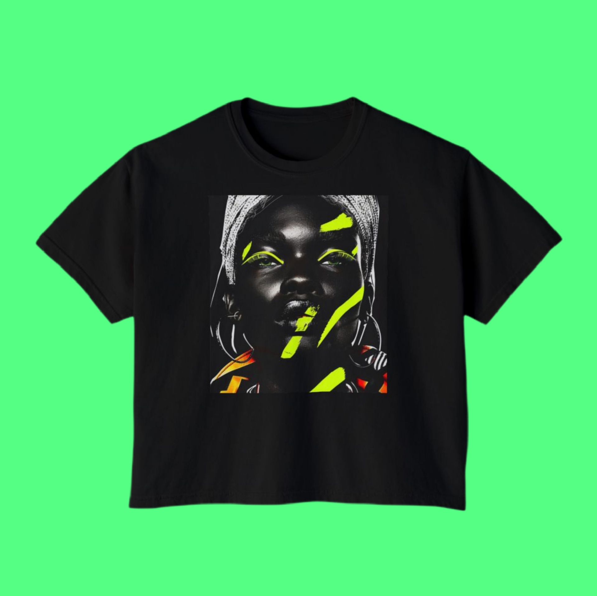 Neon Portrait Women's Boxy Tee — Bold Street Art Graphic Top