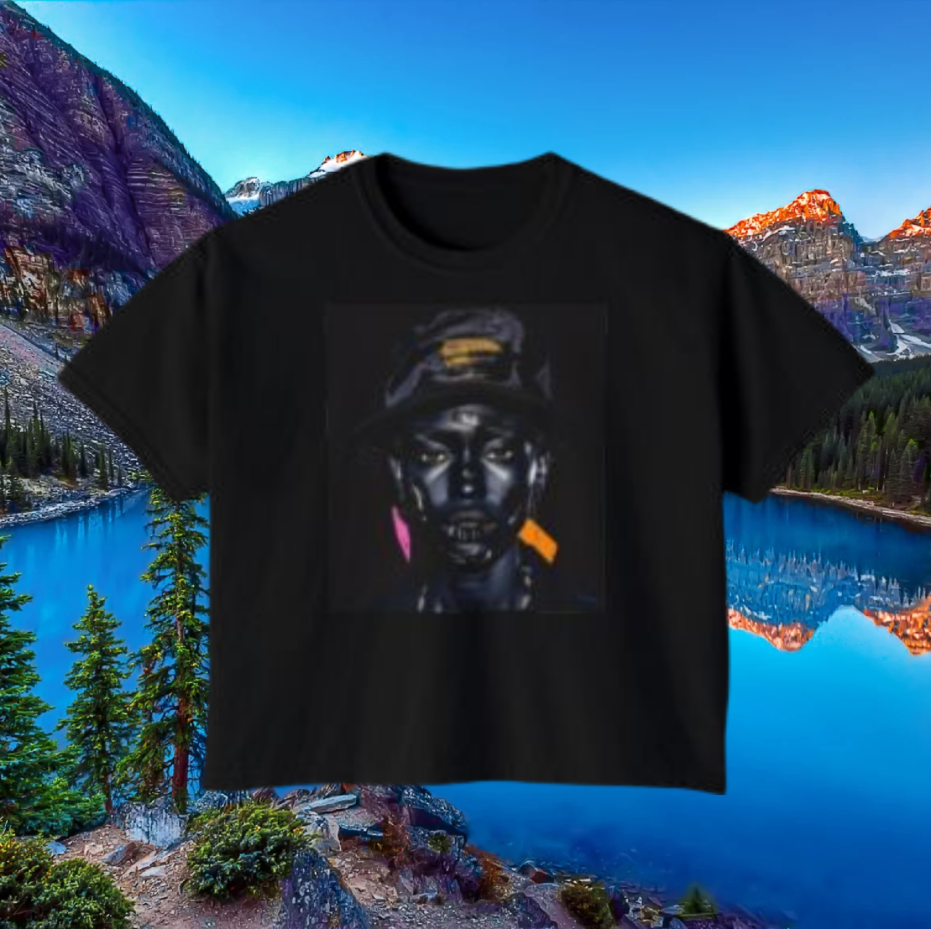 Abstract Noir Portrait Boxy Tee — Women's Artistic Graphic T-Shirt product thumbnail image