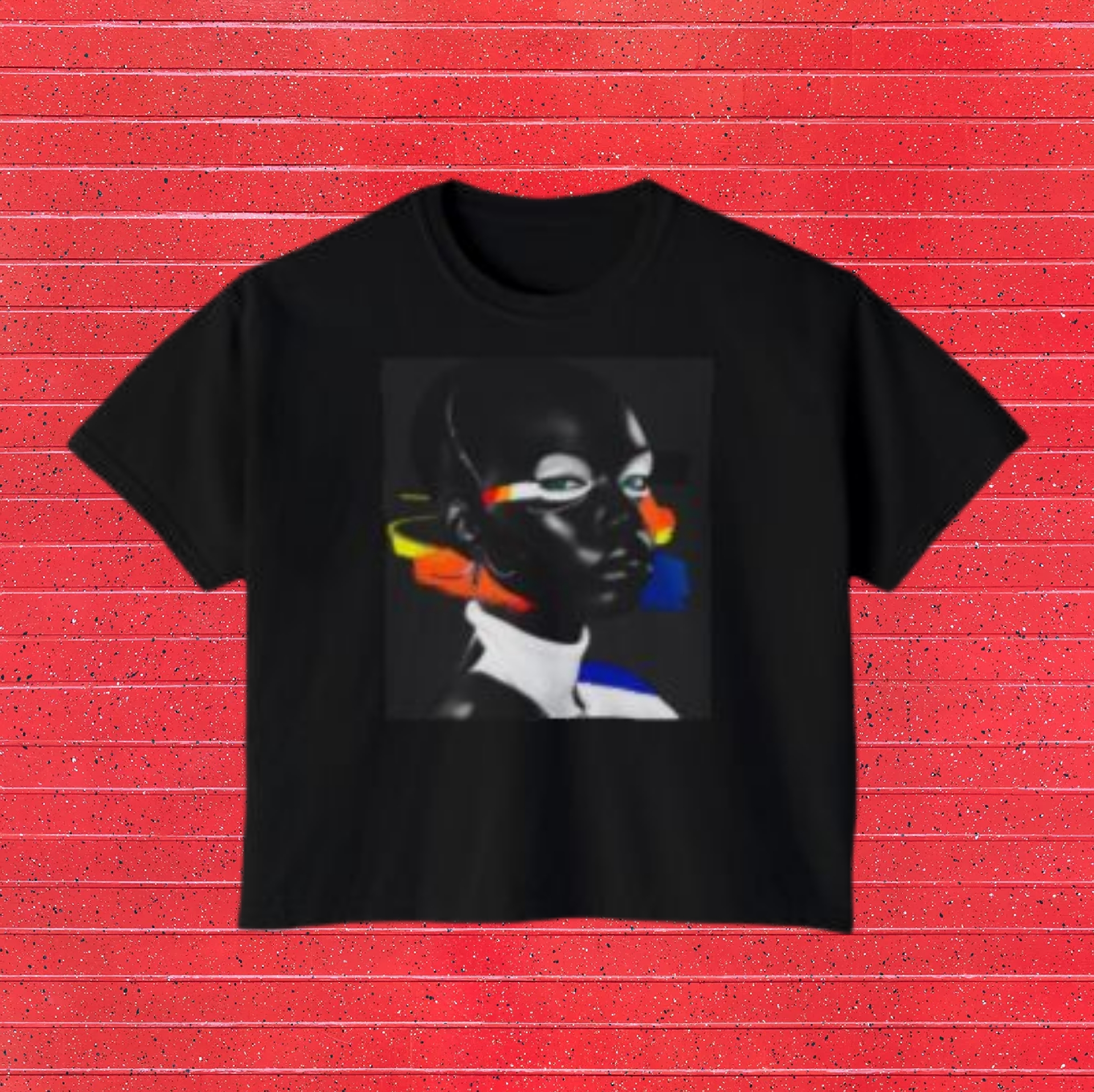 Abstract Afro-Futurist Portrait Boxy Tee — Bold Color Splash Women's Tee
