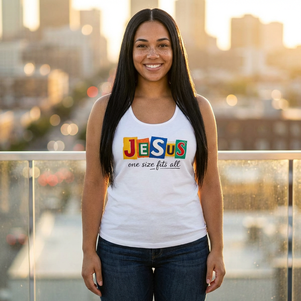 JESUS " one size fits all " Color ✝️ Christian Tank Top 💙✨️ Women's Racerback Tank ✨️💙 Motivational Workout Tee, Gym Apparel, Fitness Shirt, Gift for Her, Activewear✨️