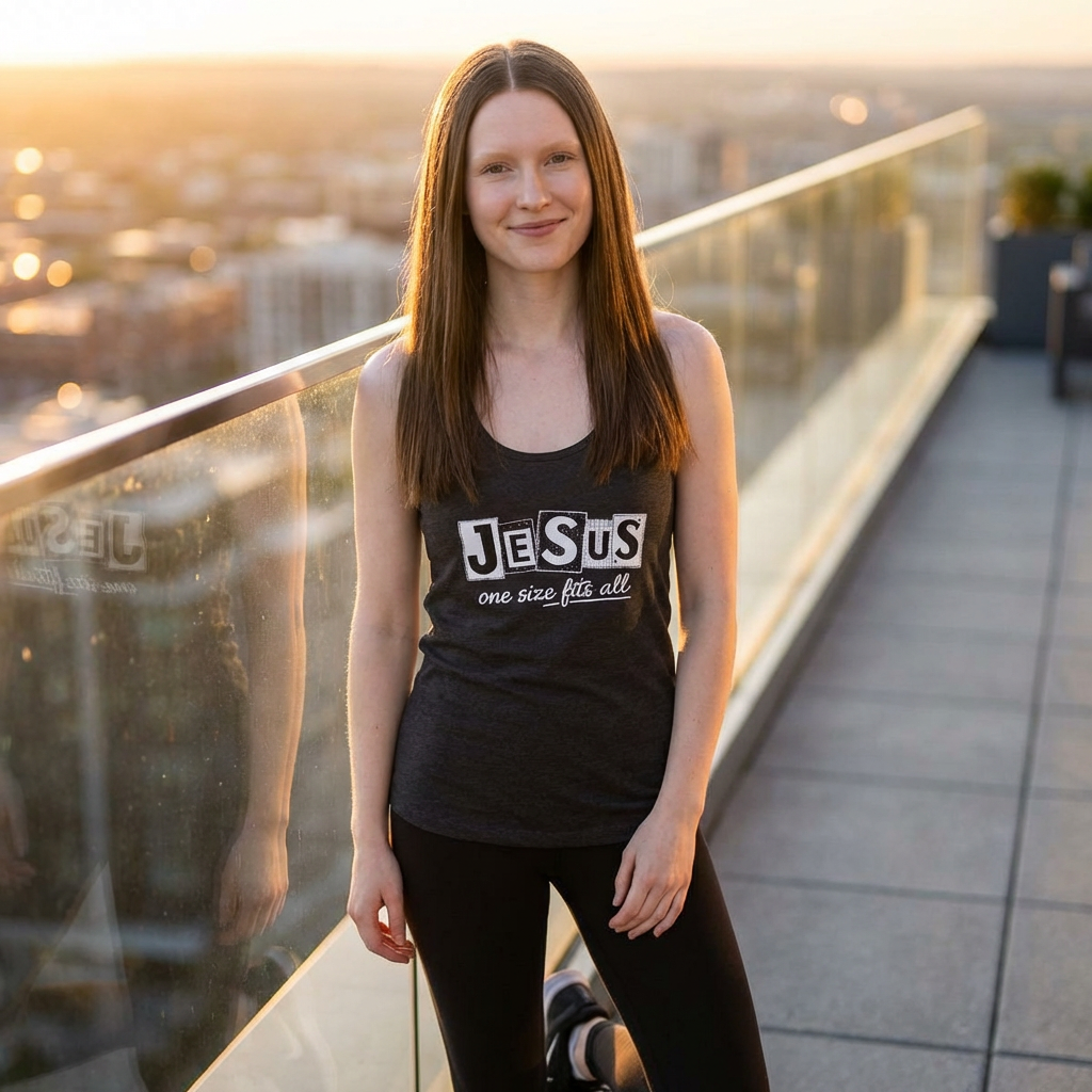 ✨️JESUS " one size fits all " B&W ✝️ Christian Tank Top 💙✨️ Women's Racerback Tank ✨️💙 Motivational Workout Tee, Gym Apparel, Fitness Shirt, Gift for Her, Activewear✨️ product thumbnail image ✨️JESUS " one size fits all " B&W ✝️ Christian Tank Top 💙✨️ Women's Racerback Tank ✨️💙 Motivational Workout Tee, Gym Apparel, Fitness Shirt, Gift for Her, Activewear✨️ product thumbnail image