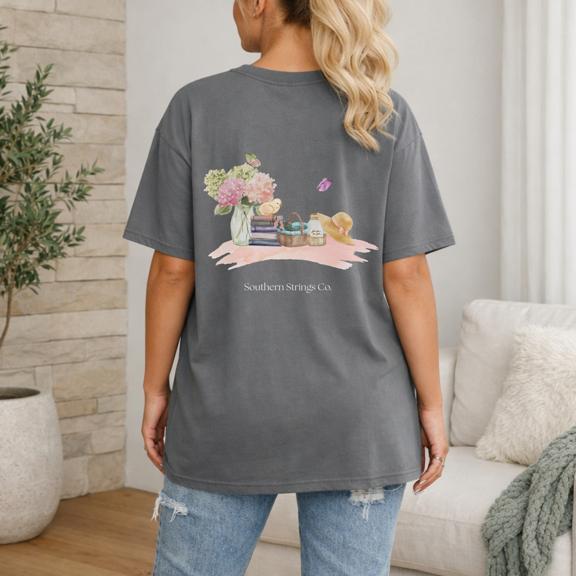 Floral Summer Picnic Southern Strings T-Shirt — Back Graphic product thumbnail image Floral Summer Picnic Southern Strings T-Shirt — Back Graphic product thumbnail image
