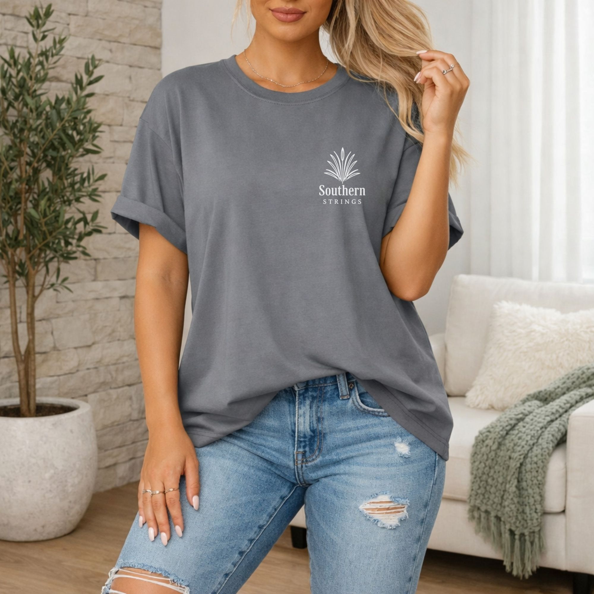 Floral Summer Picnic Southern Strings T-Shirt — Back Graphic product thumbnail image