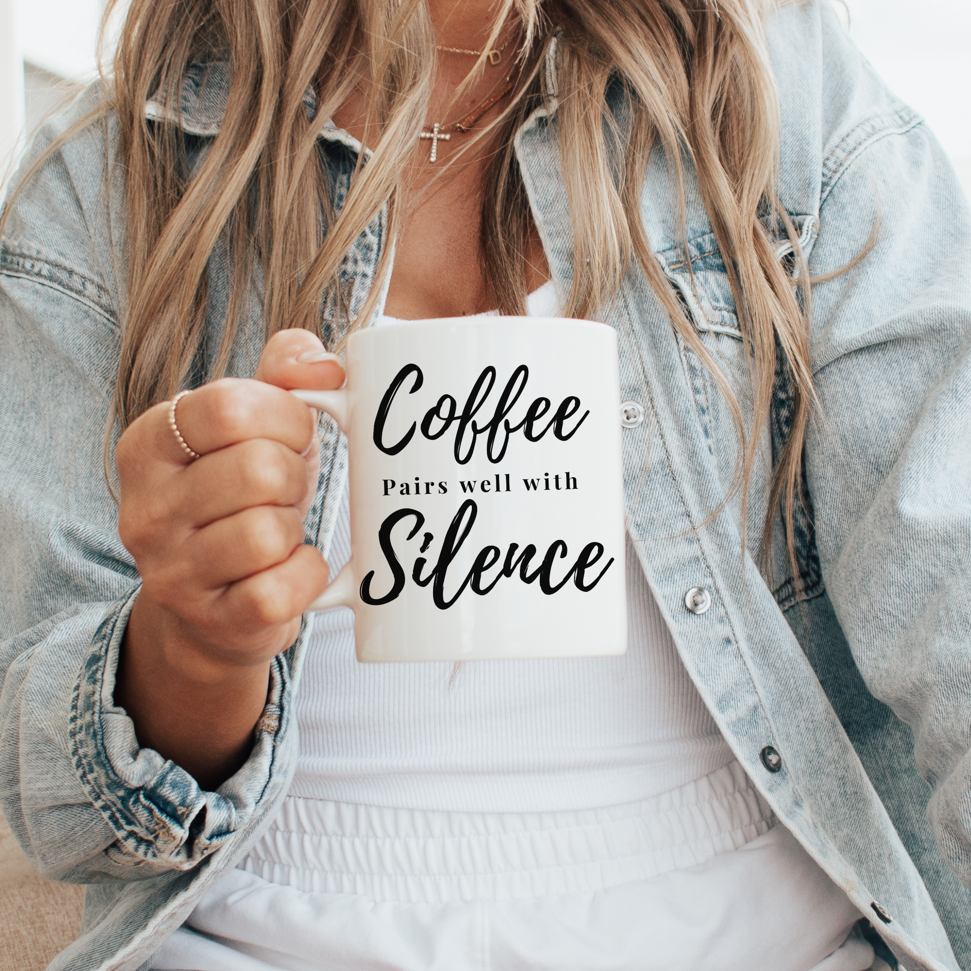Coffee Pairs Well with Silence Mug | Funny Coffee Mug | Introvert Coffee Cup | Sarcastic Mug Gift | Coworker Gift Idea | Quiet Morning Mug | 11oz Ceramic Mug
