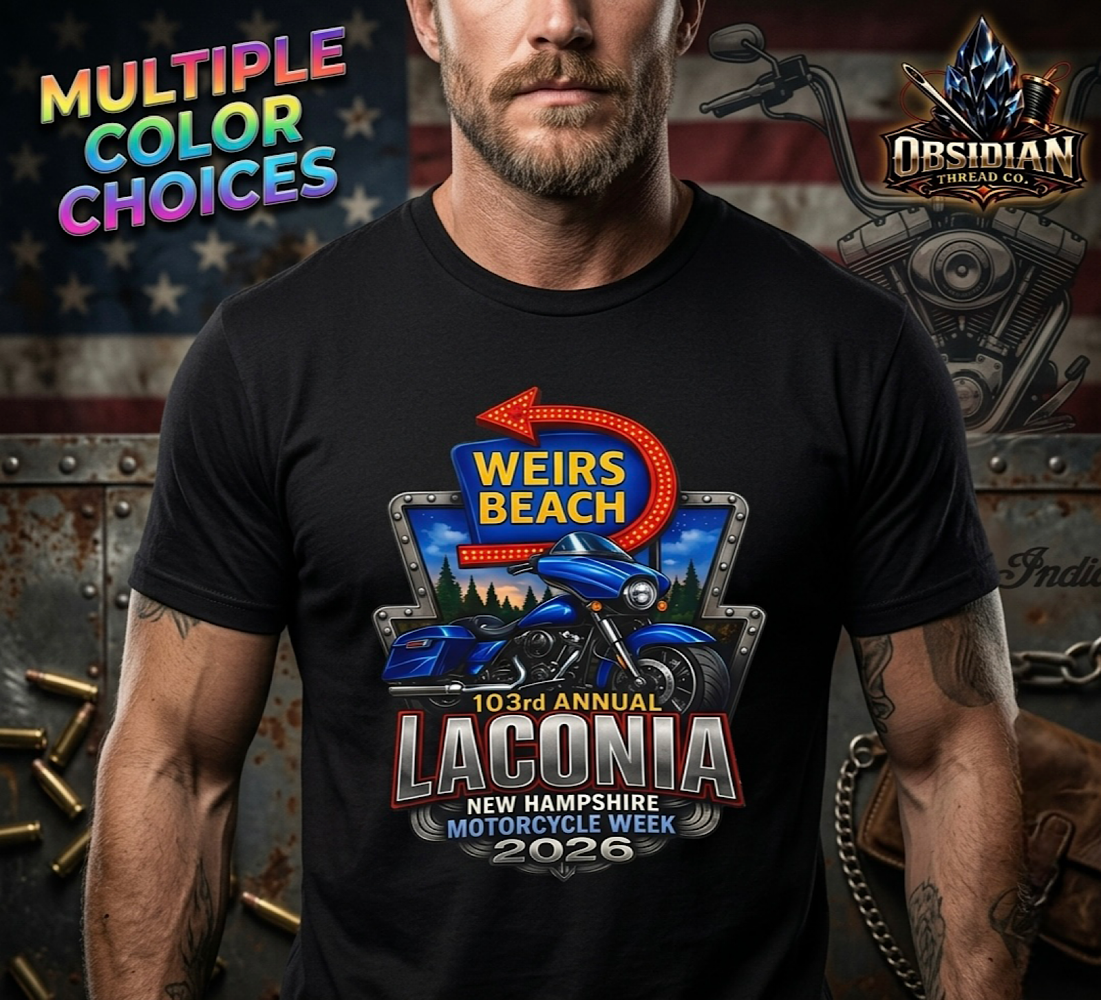 Laconia Bike Week 2026 Shirt Weirs Beach NH Motorcycle Rally Biker No Harley Tee product thumbnail image