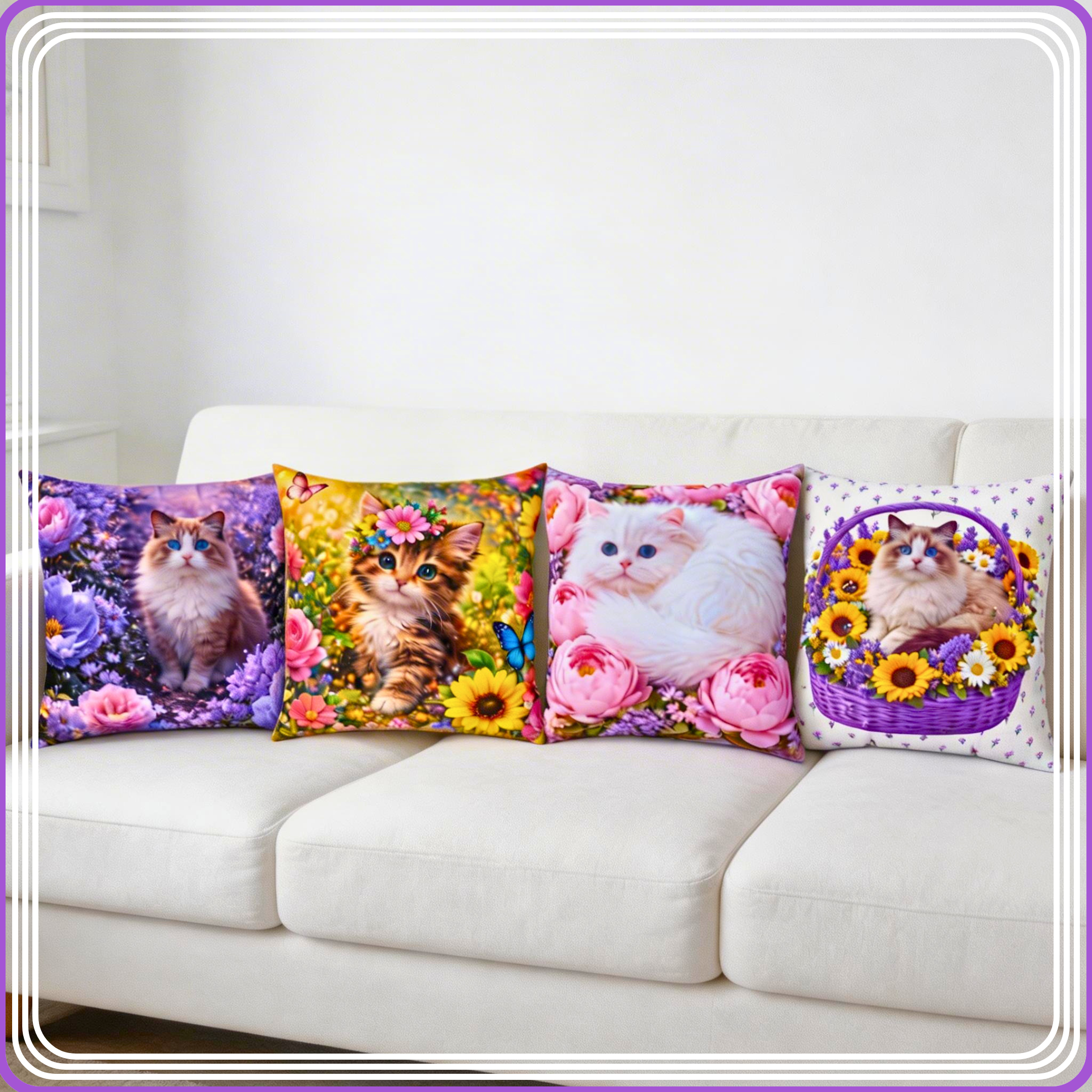 Floral Ragdoll Cat Pillow | Square Poly Canvas Pillow product thumbnail image