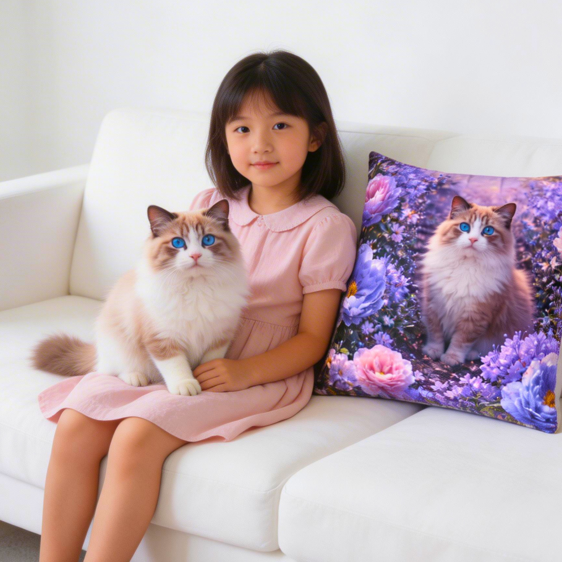 Floral Ragdoll Cat Pillow | Square Poly Canvas Pillow product thumbnail image Floral Ragdoll Cat Pillow | Square Poly Canvas Pillow product thumbnail image