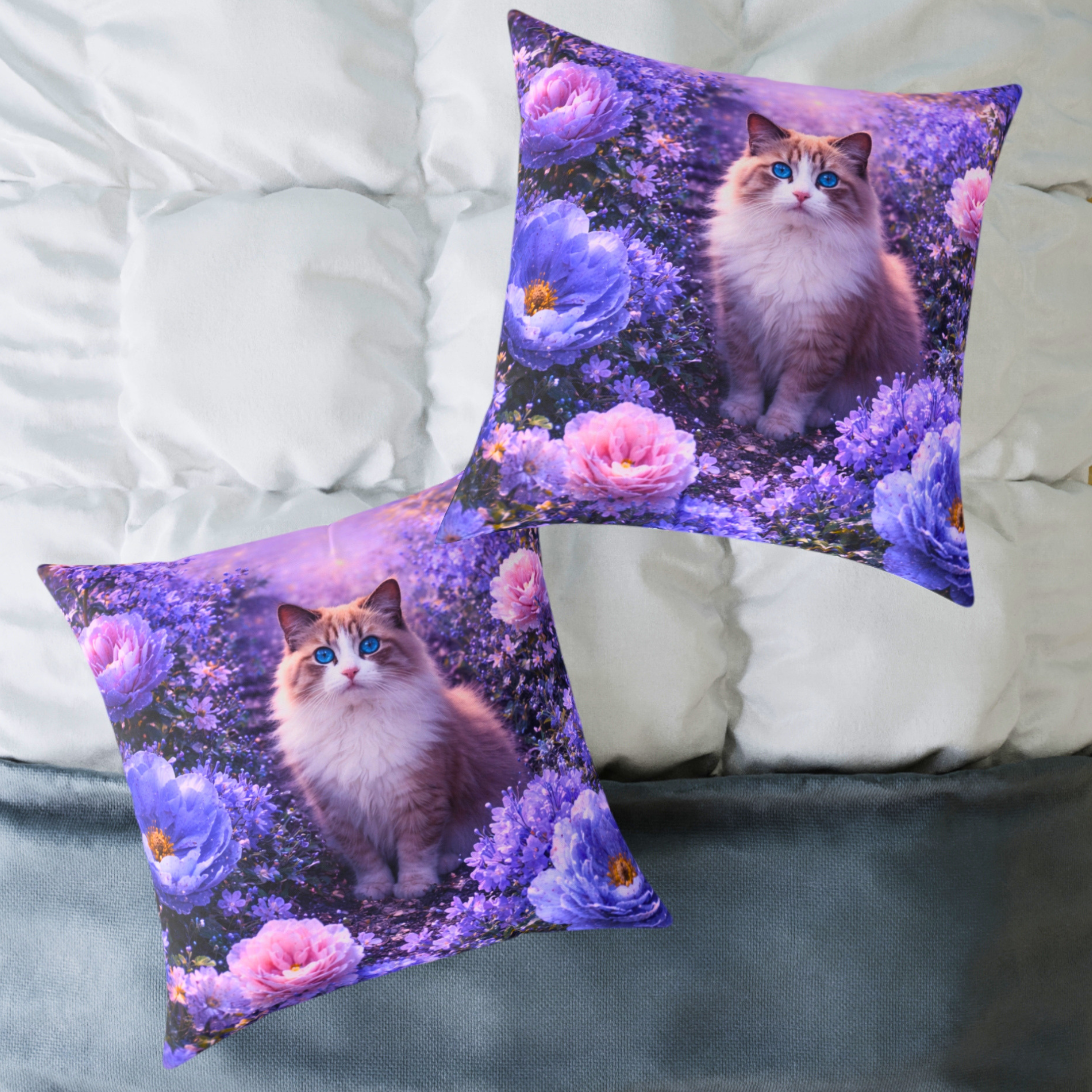 Floral Ragdoll Cat Pillow | Square Poly Canvas Pillow product thumbnail image Floral Ragdoll Cat Pillow | Square Poly Canvas Pillow product thumbnail image