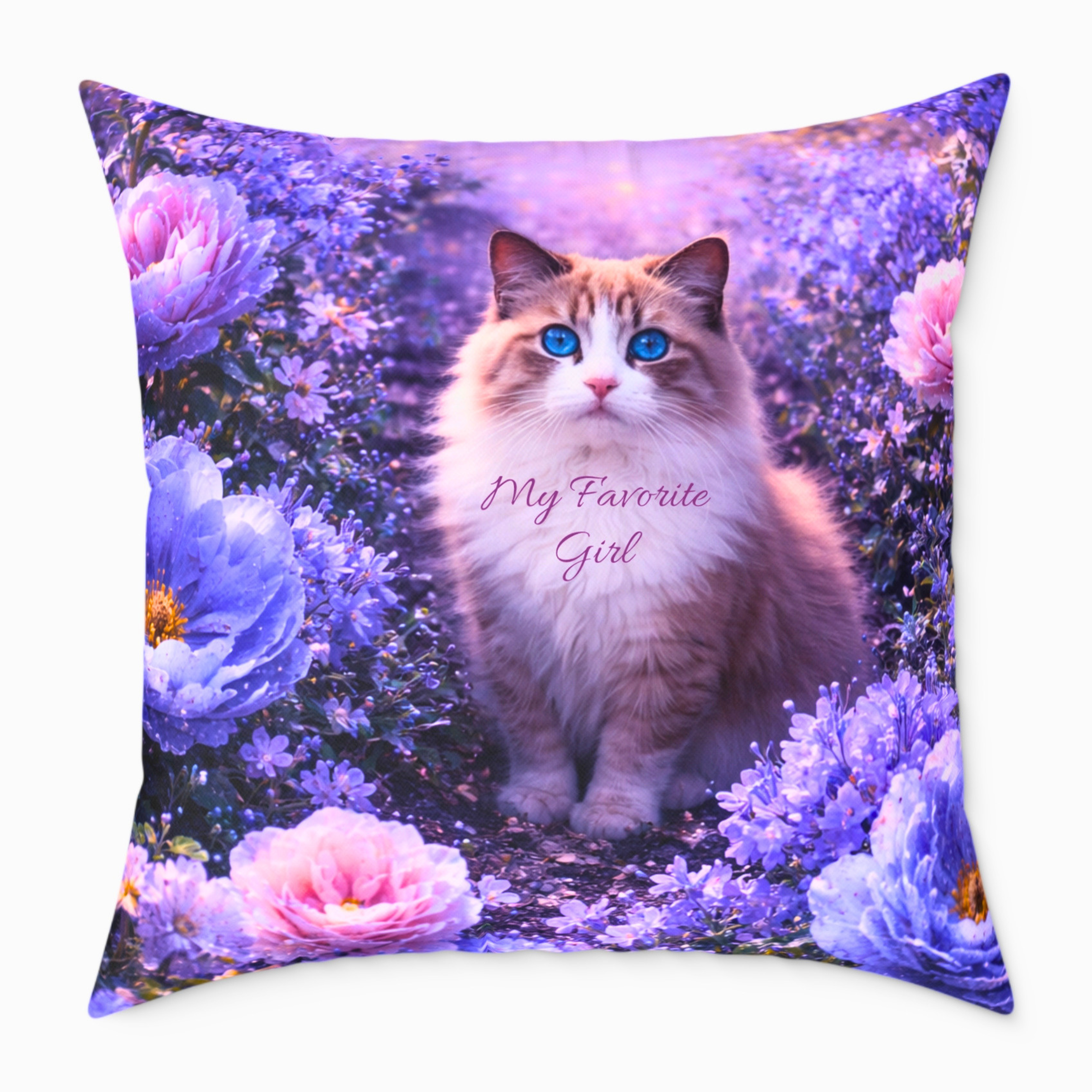 Floral Ragdoll Cat Pillow | Square Poly Canvas Pillow product thumbnail image