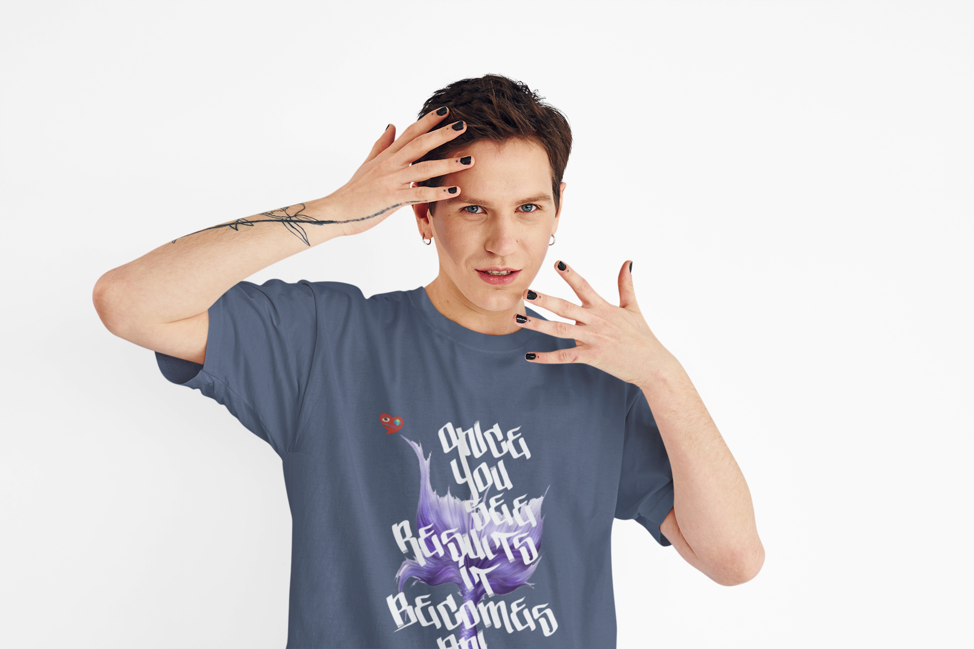 Once you see results,It becomes an addiction Graphic Tee — Purple Flame Heart T-Shirt product thumbnail image Once you see results,It becomes an addiction Graphic Tee — Purple Flame Heart T-Shirt product thumbnail image