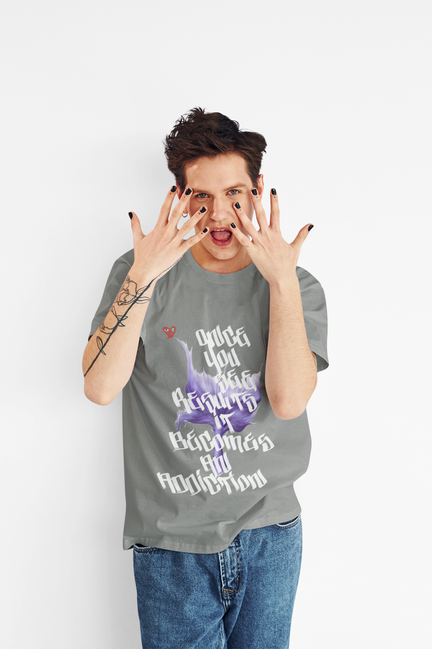 Once you see results,It becomes an addiction Graphic Tee — Purple Flame Heart T-Shirt product thumbnail image