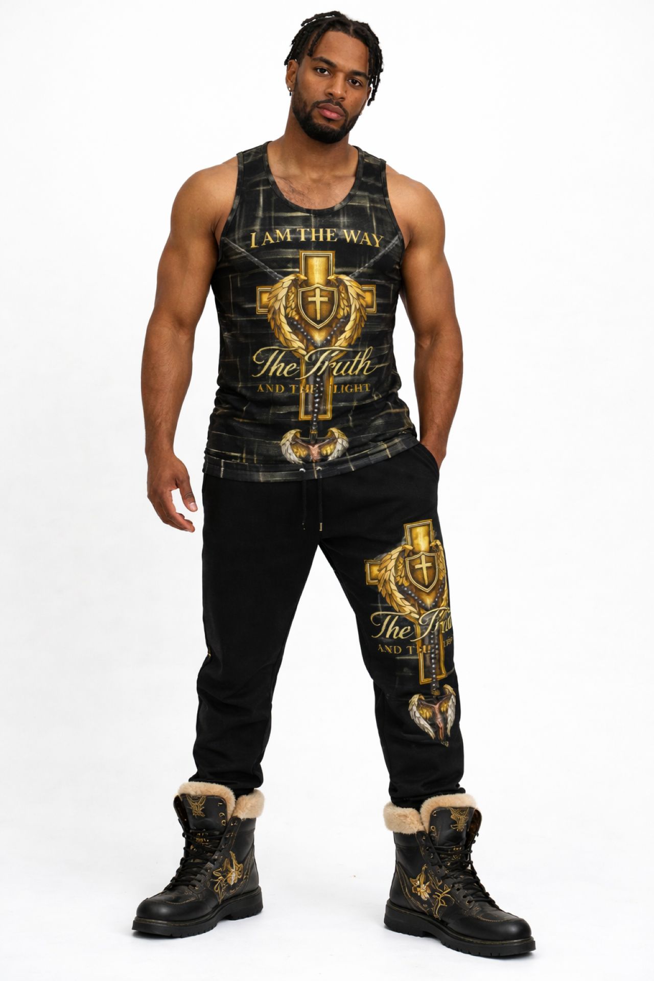 Christian Cross &amp; Jesus Puffer Jacket — "I Am the Way" Faith Statement Coat product thumbnail image