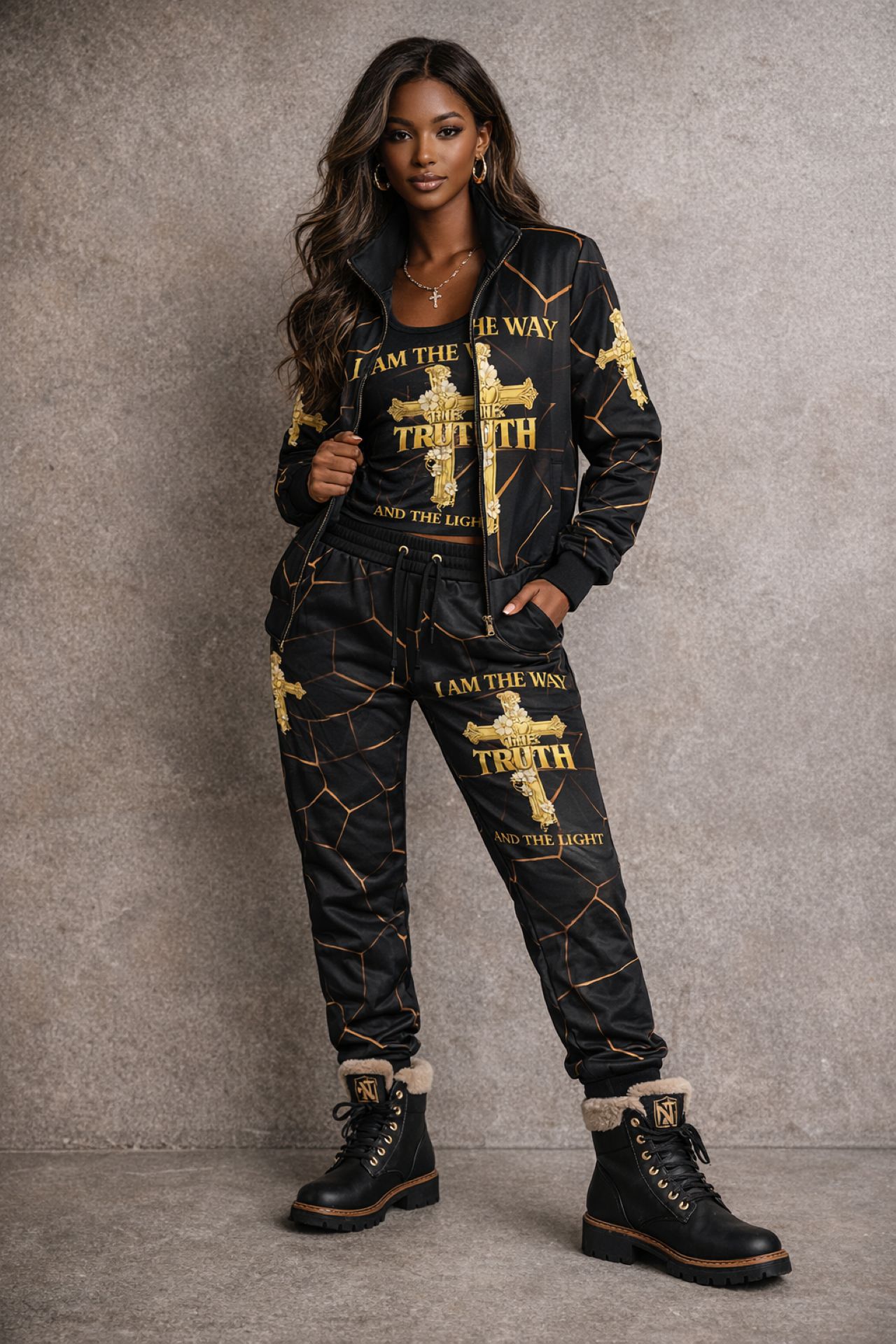 Christian Cross Puffer Jacket — “I Am The Way, The Truth” Inspirational Women’s Coat