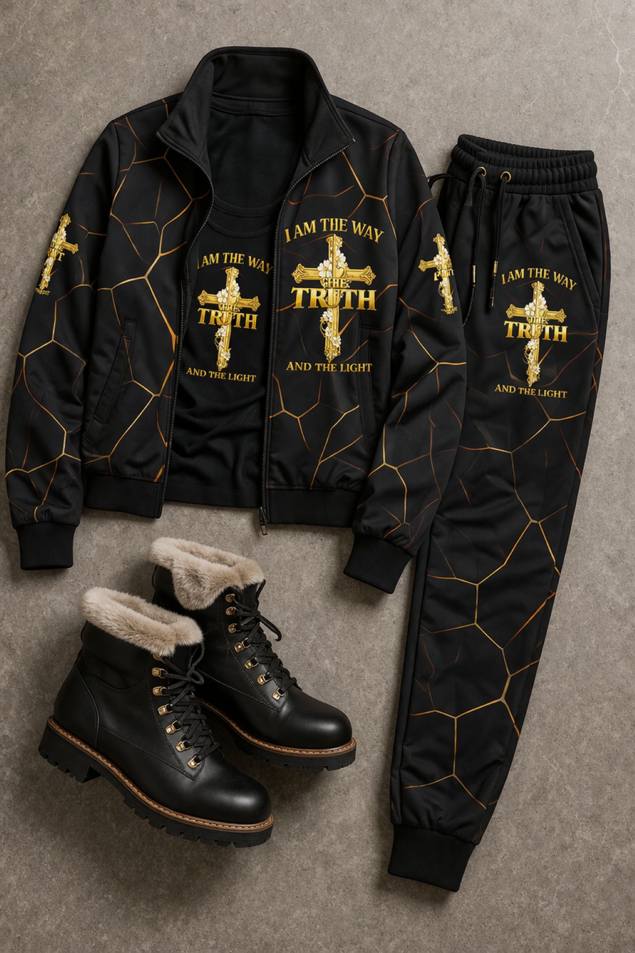 Christian Cross Puffer Jacket — “I Am The Way, The Truth” Inspirational Women’s Coat product thumbnail image