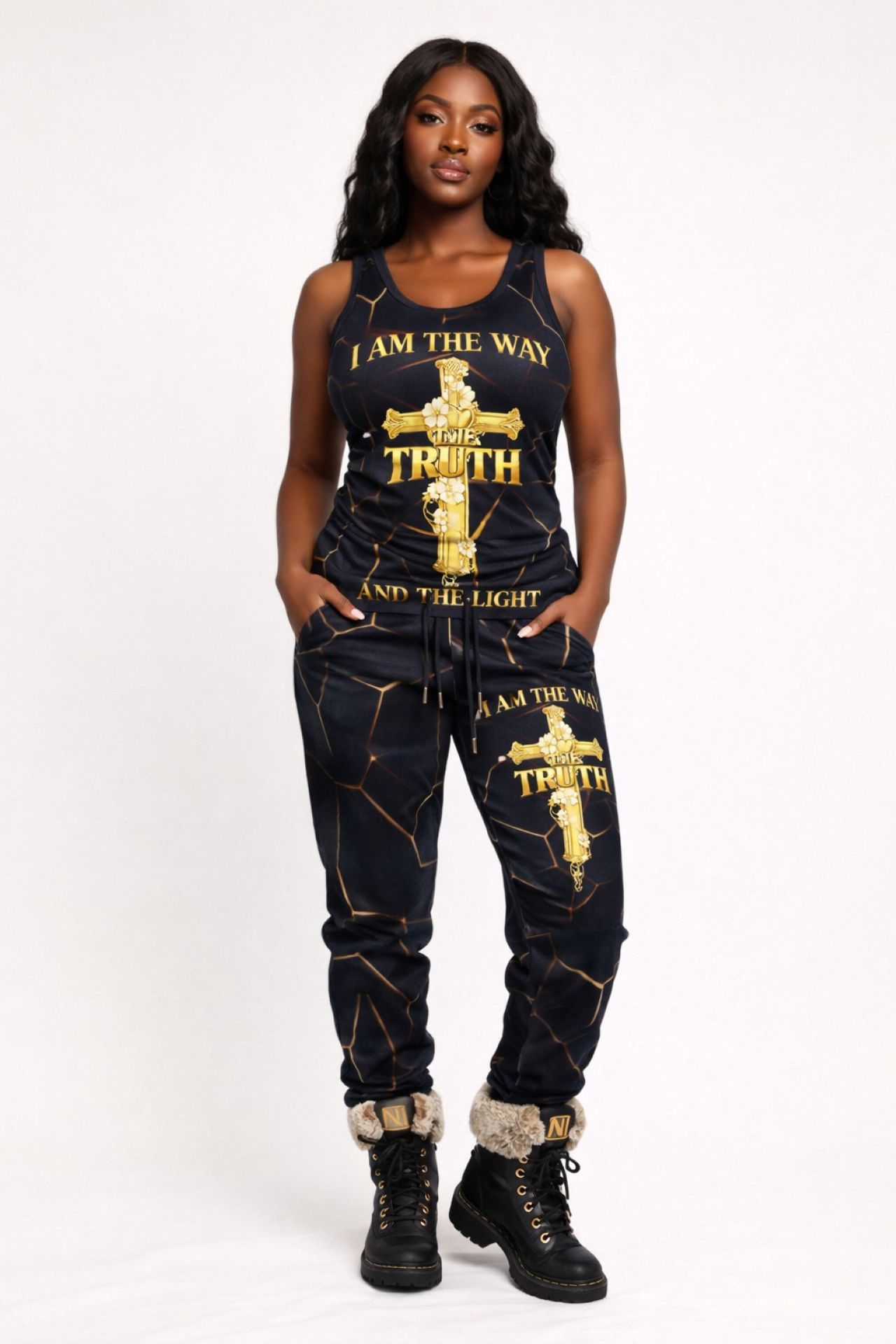 Christian Cross Puffer Jacket — “I Am The Way, The Truth” Inspirational Women’s Coat product thumbnail image