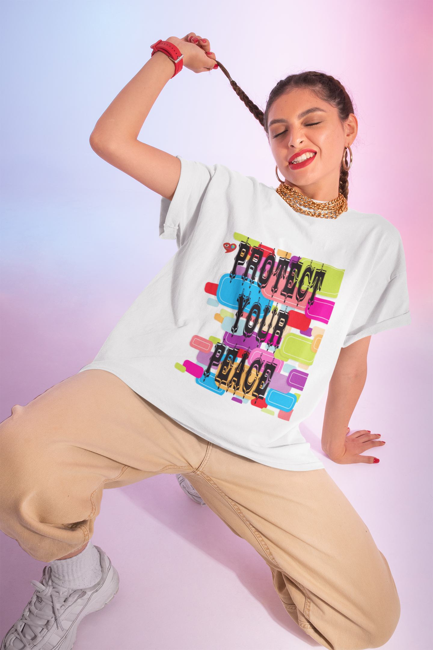 Protect Your Peace T-Shirt — Colorful Retro Graphic Tee product thumbnail image