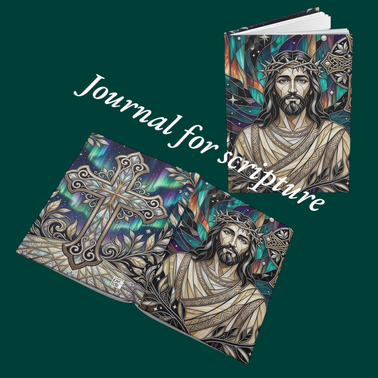 Christian Cross & Jesus Hardcover Journal — Stained Glass Style Prayer Notebook product thumbnail image Christian Cross & Jesus Hardcover Journal — Stained Glass Style Prayer Notebook product thumbnail image