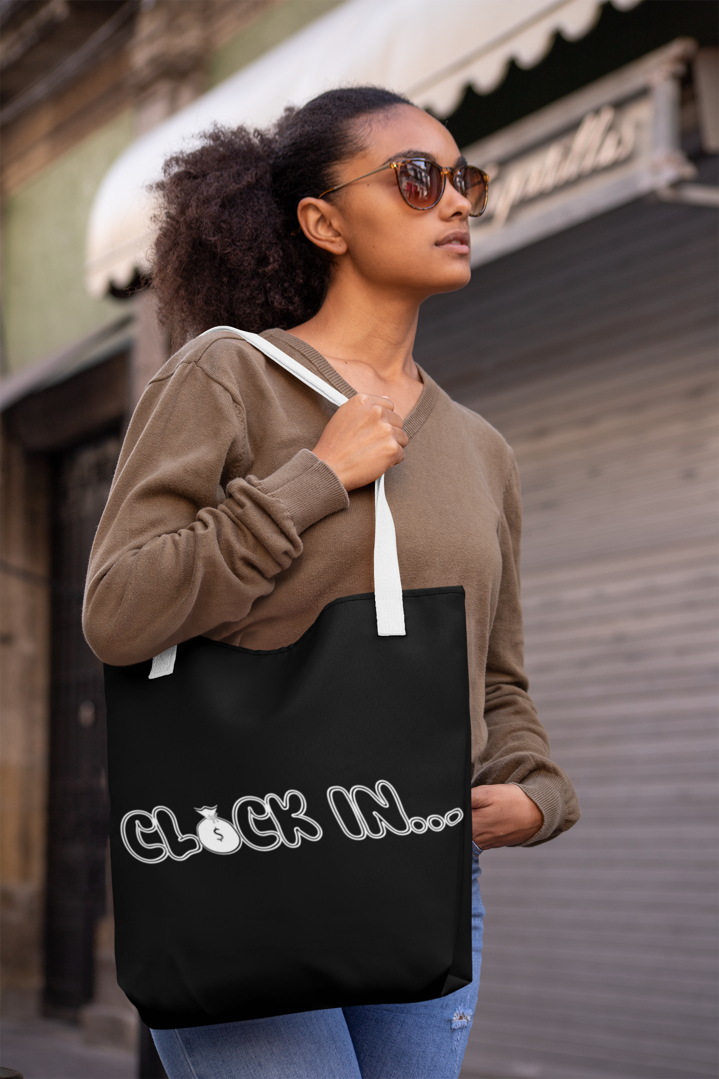 Clock In/Clock Out Graphic Tote Bag — Workday Tote product thumbnail image Clock In/Clock Out Graphic Tote Bag — Workday Tote product thumbnail image