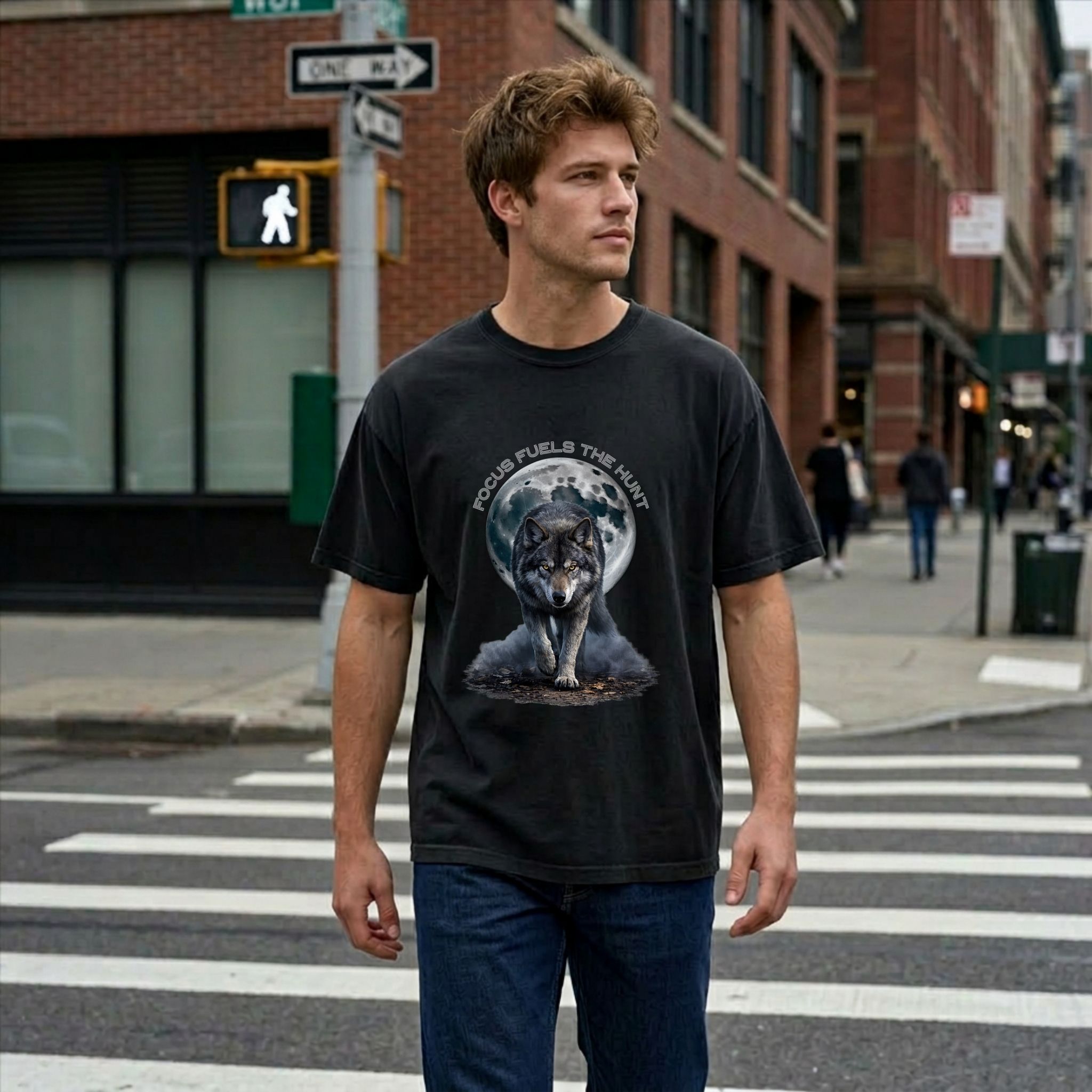 Focus Fuels The Hunt | Full Moon + Wolf Shirt - Motivational Graphic Tee (Comfort Colors 1717) product thumbnail image